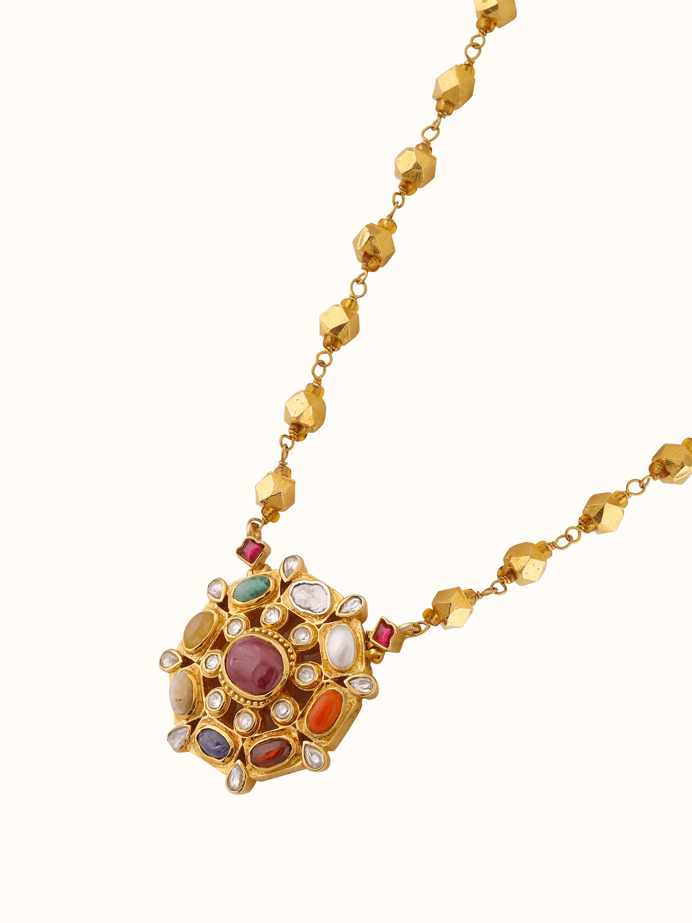 Navratna Silver Pendant & Chain
