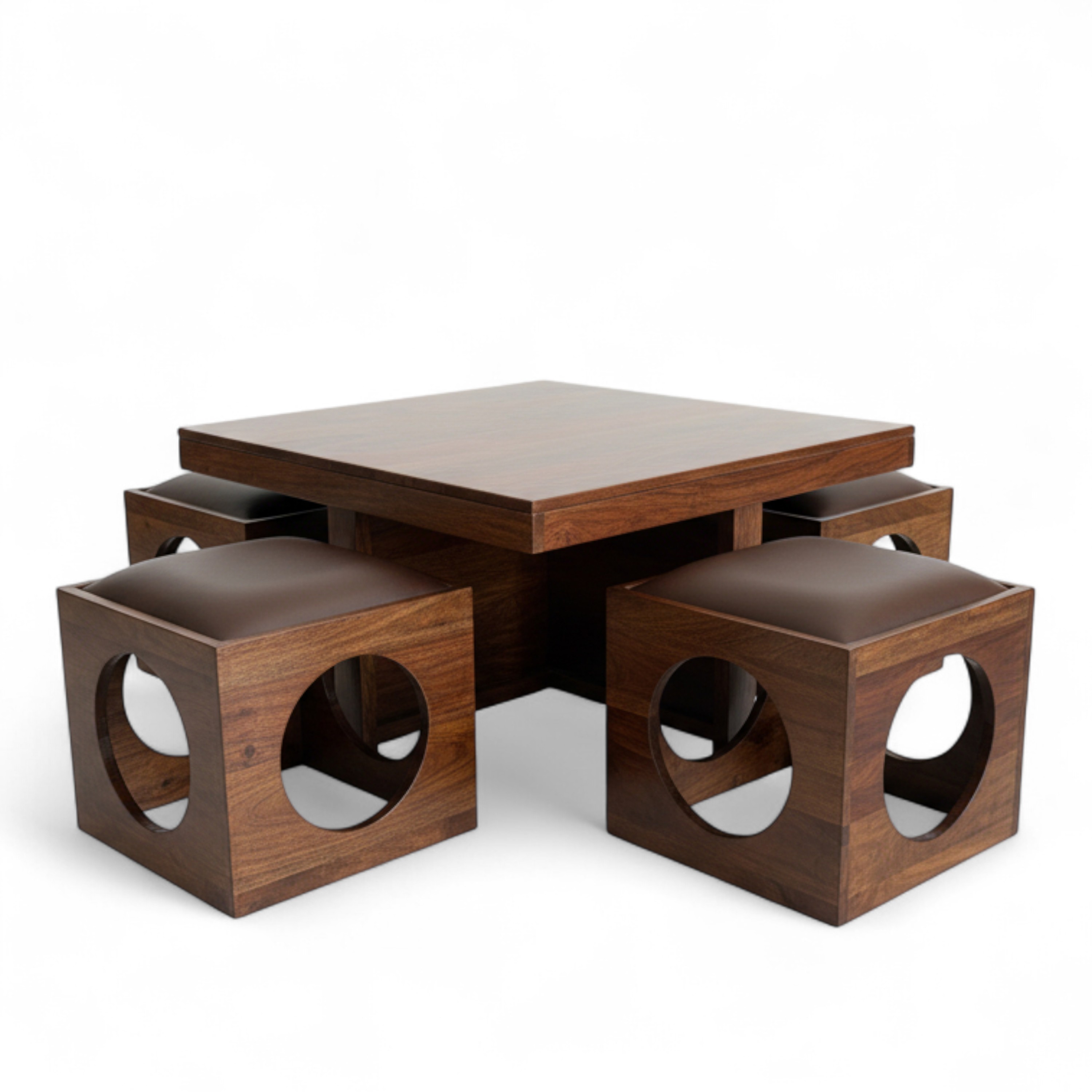 Nordic Sheesham Wood Accent Coffee Table Set With 4 Stools In Provisional Teak Finish