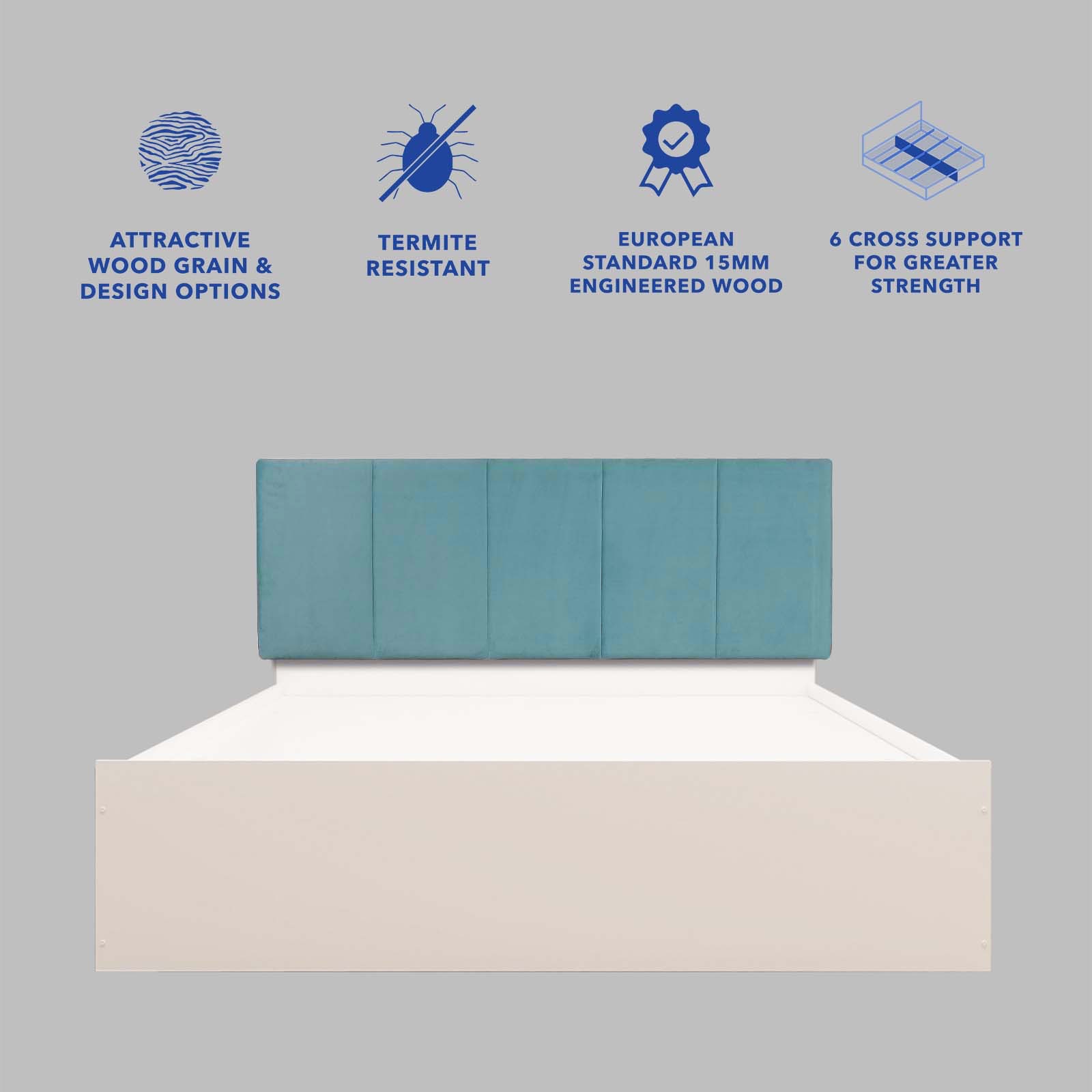 Yantra Bed With Premium Leatherette Fabric Box and Half Hydraulic Storage - Queen Bed