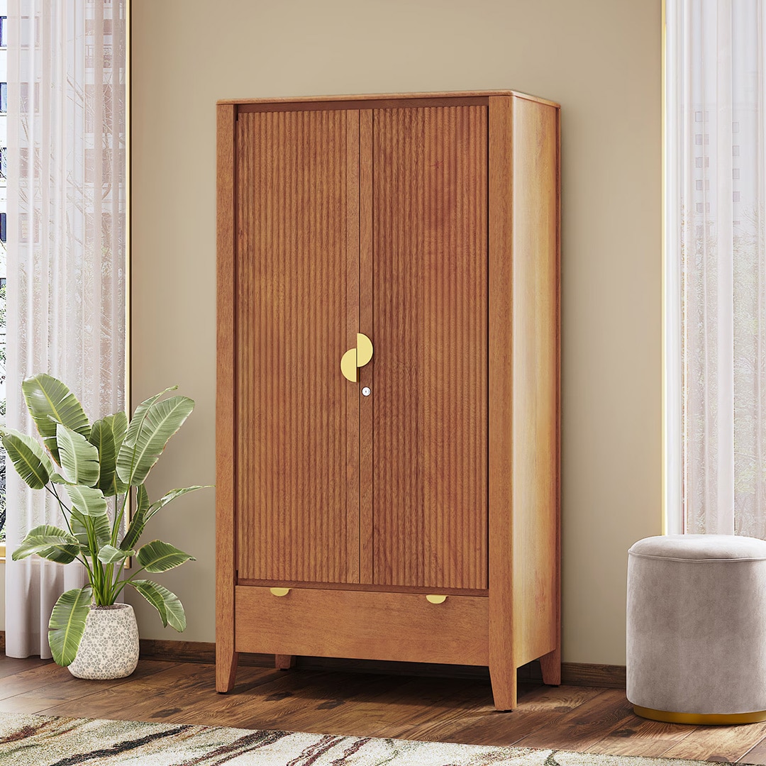 Toledo Solid Wood 2 Door Wardrobe In Amber Walnut Finish