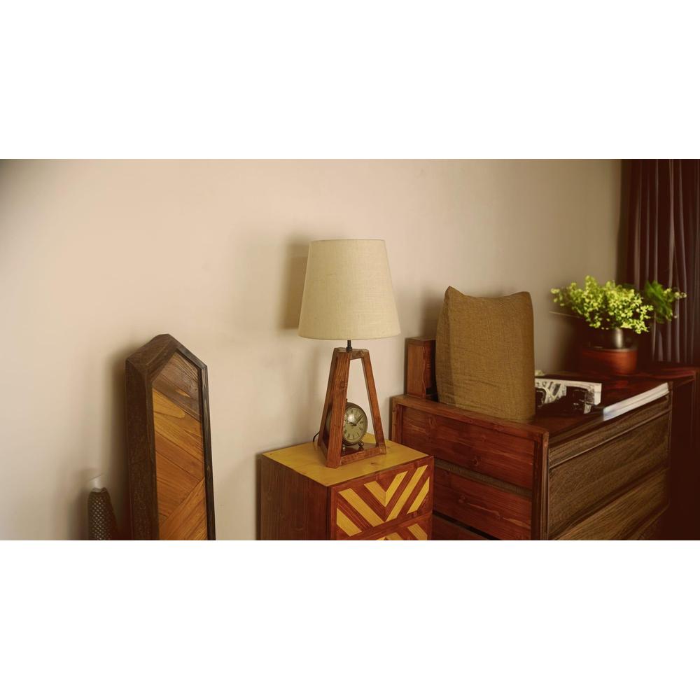 Vantage Brown Wooden Table Lamp with White Jute Lampshade