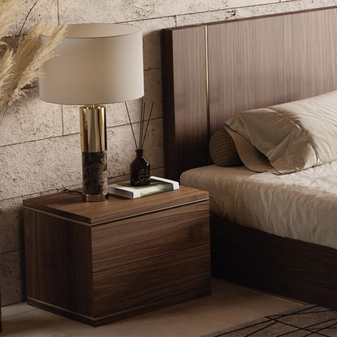 Bulle Bedside Table polished in Matte Finish with trims in Gold