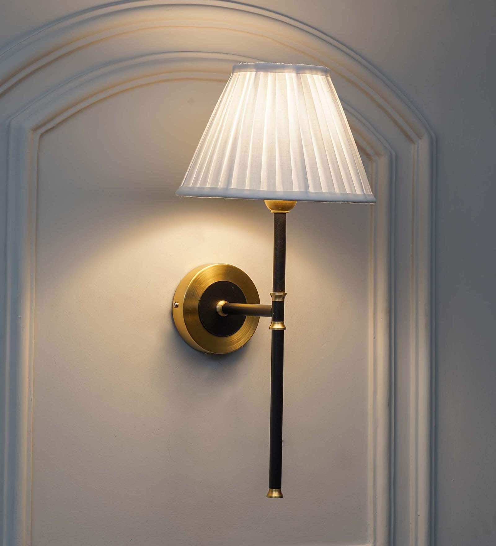 BARBOUR Single Light Black and Brass Wall Fitting with White Shade