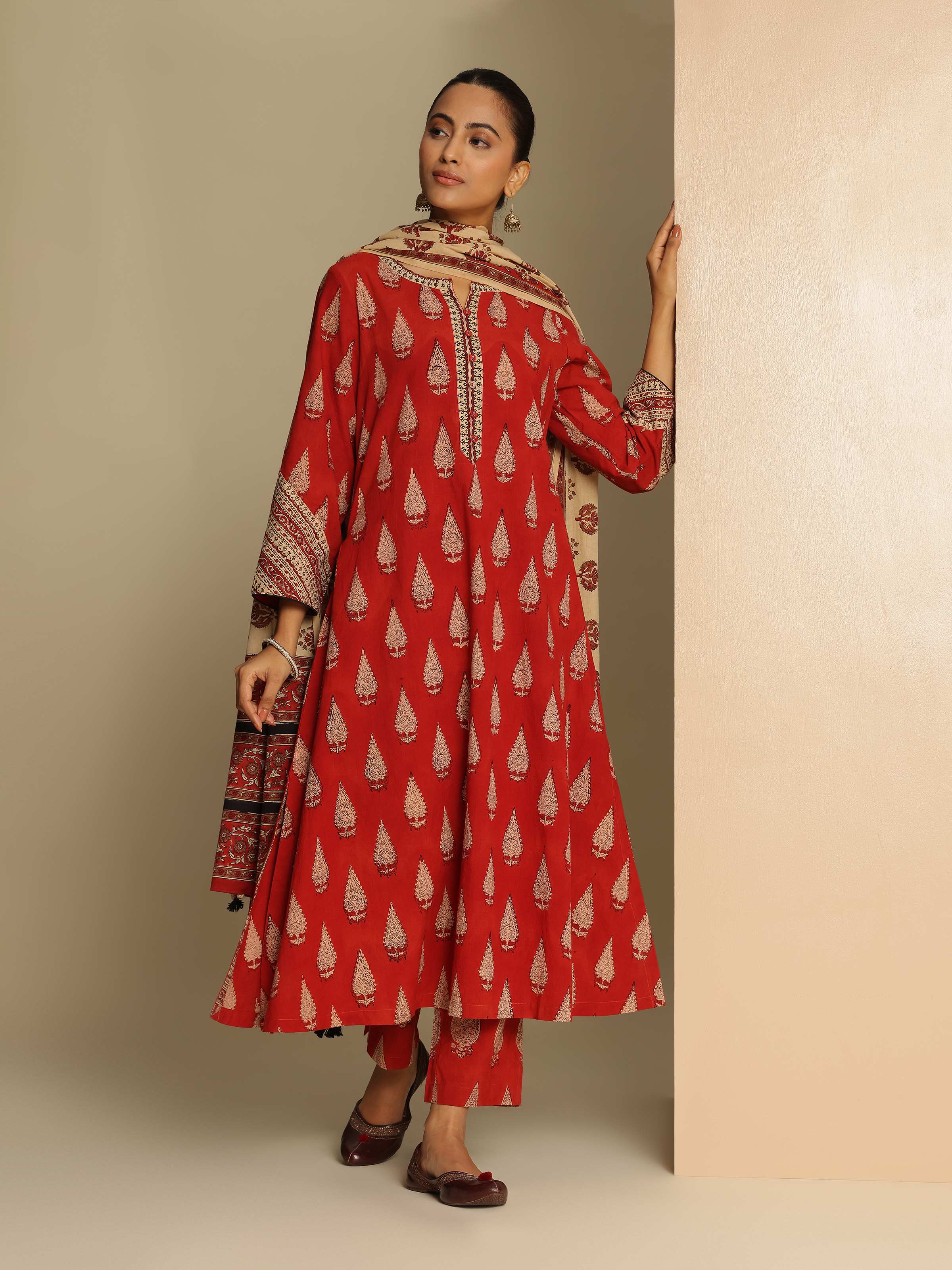 Close-up of the neckline and yoke to showcase the intricate block print details.