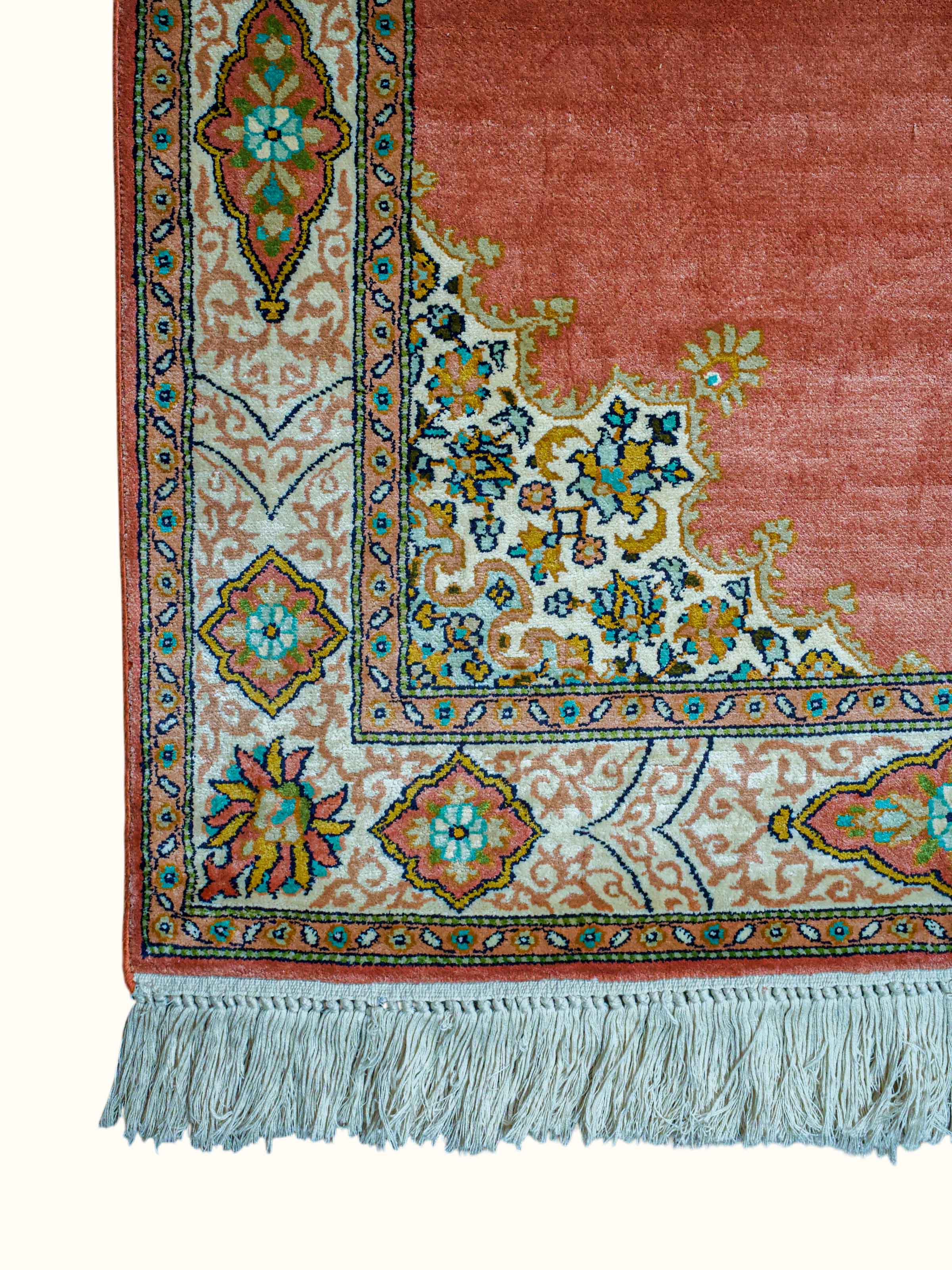 Traditional Persian Rust Opan Kashmir Silk Hand-Knotted Carpet