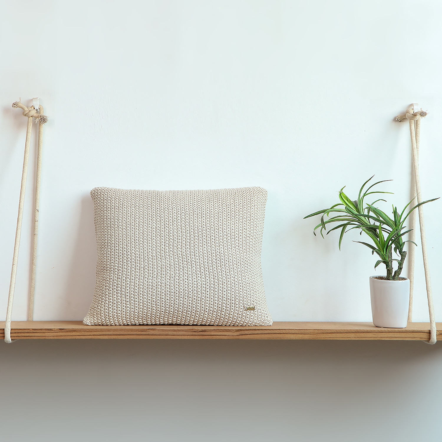 Moss Marld Natural Melange  And Pale Whisper Cushion Cover 16X16 Inches - Pluchi