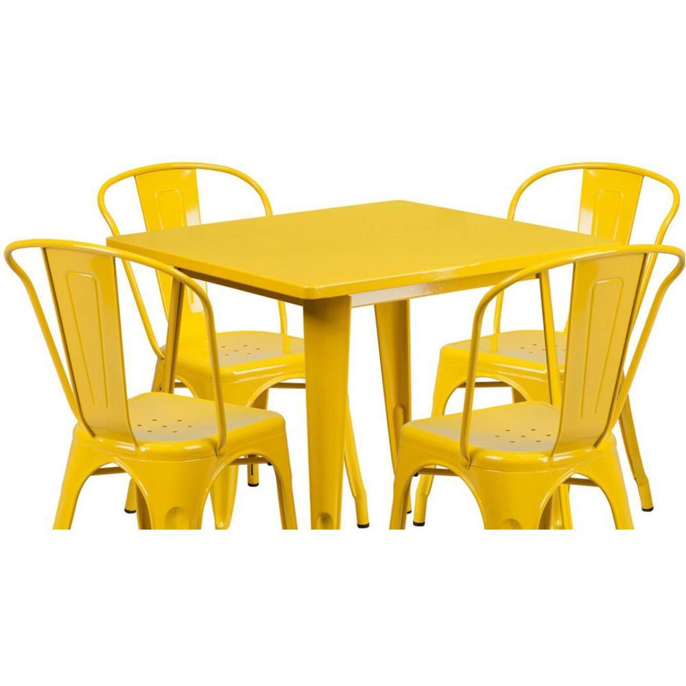 Tate Square Metal Outdoor Table in Yellow Colour with set of 4 Chairs