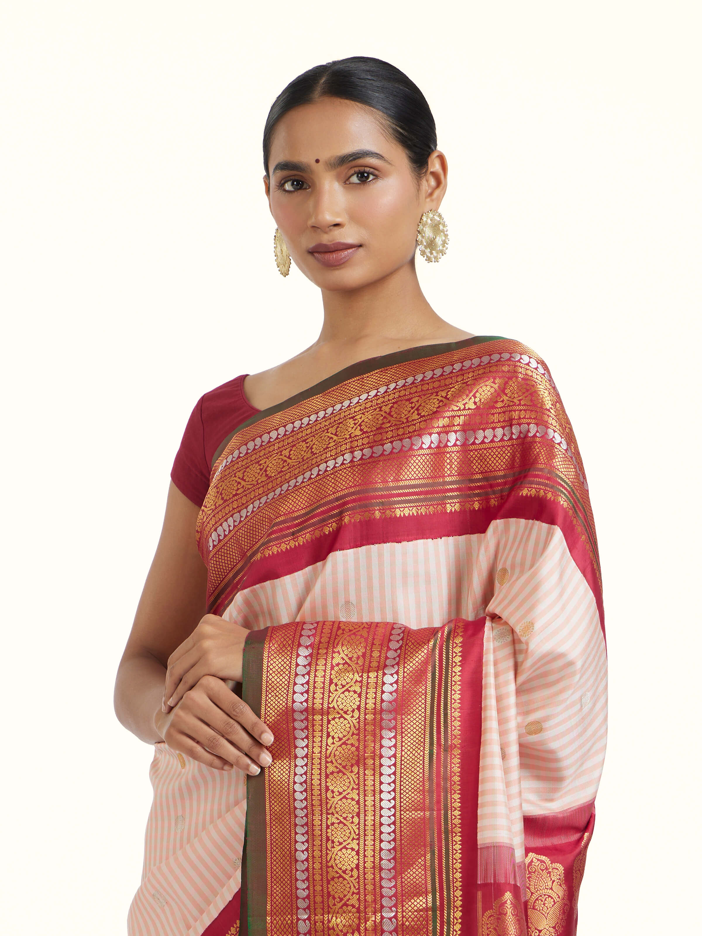 Peach Gadwal Silk Zari Saree