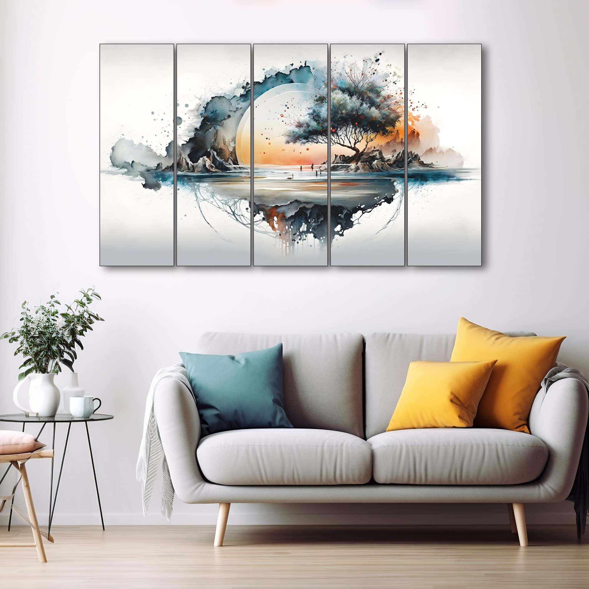 The Castle Decor Watercolour Landscape Wall Art Set of 5 27x48 Inch - The Castle Decor