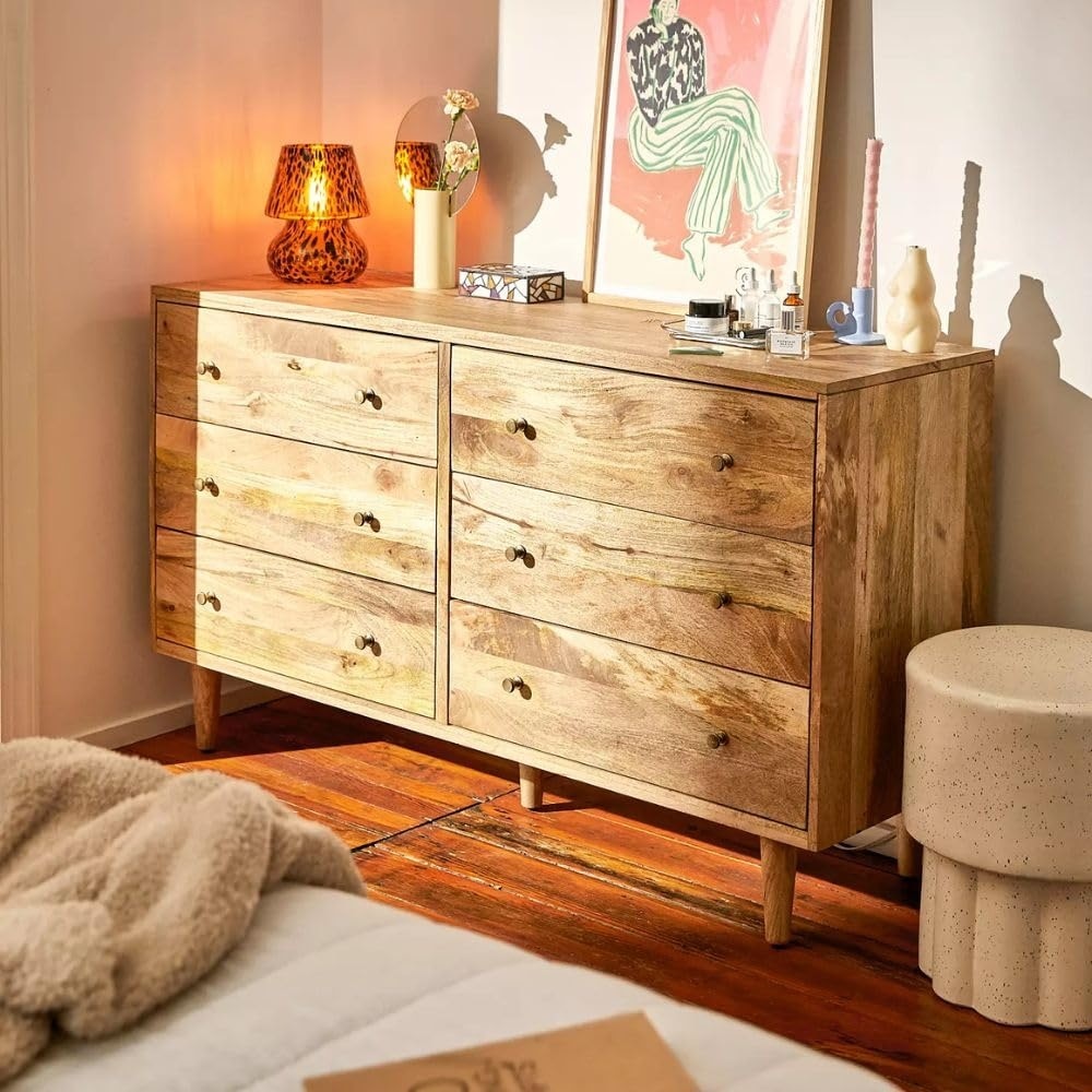 Rowlingmango Wood Chest Of Drawers In Natural Finish