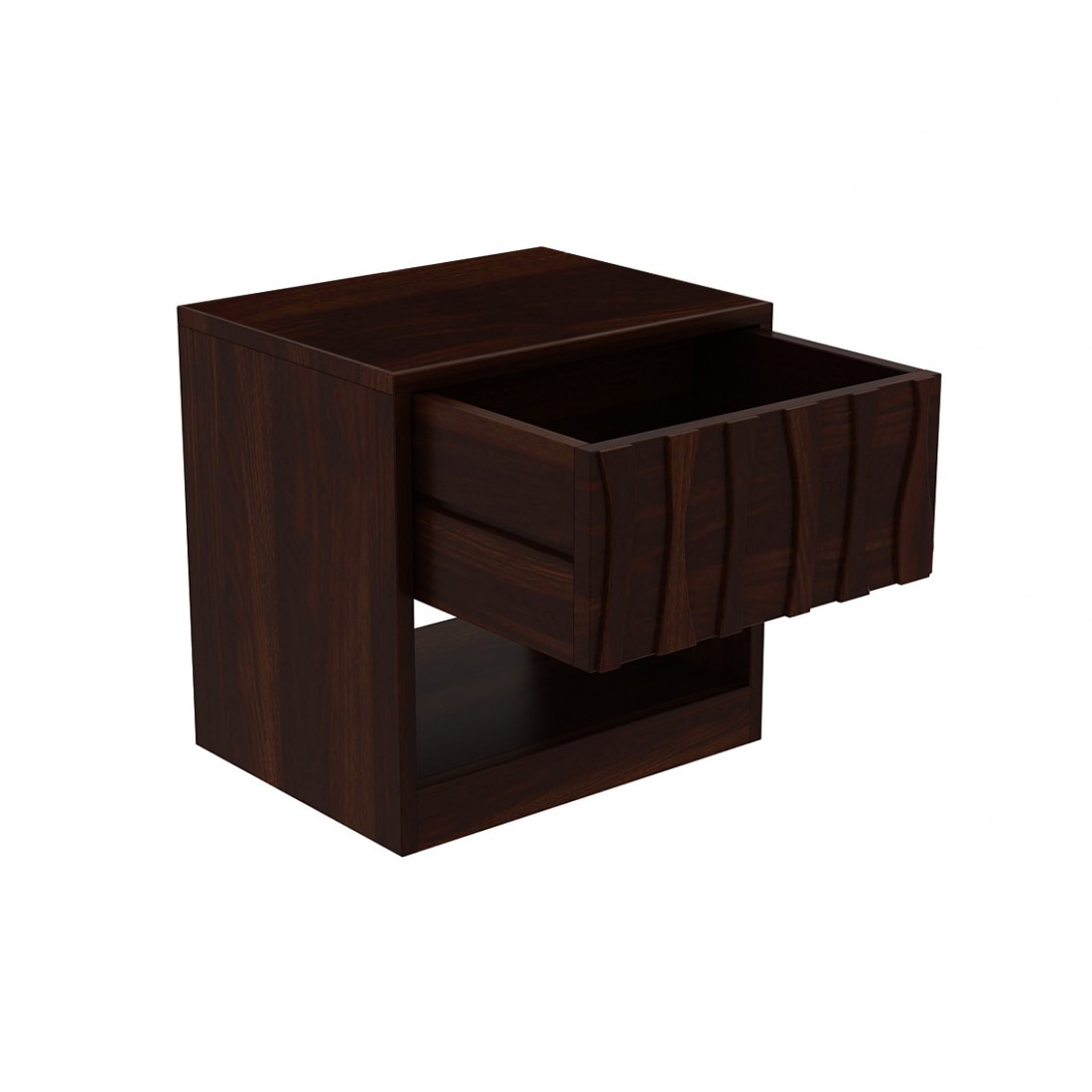 Wave Solid Wood  Bedside Table in Walnut Finish