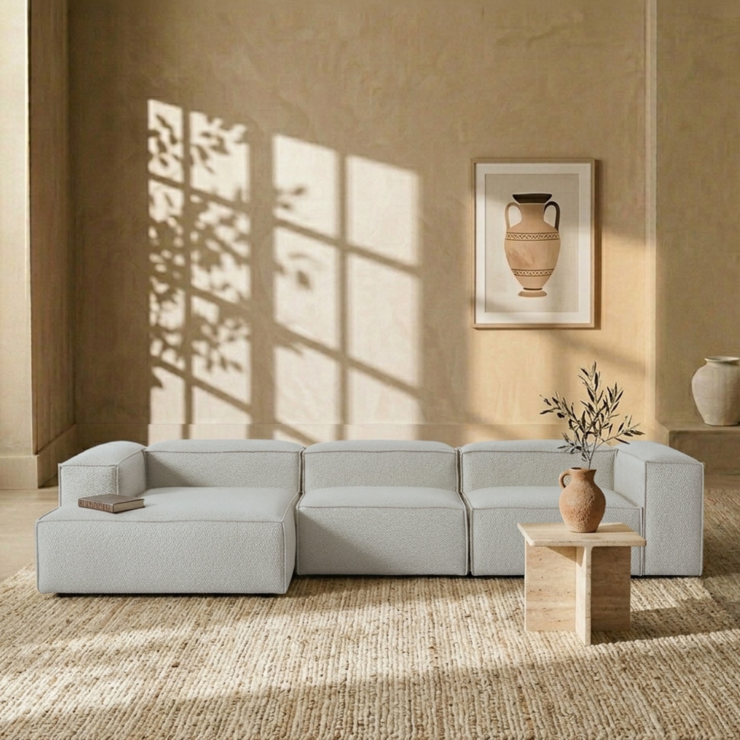 Elegantedge Wood Right Aligned 3-Seater With Upholstery Non Storage Sofa In Grey Colour - Nestroots