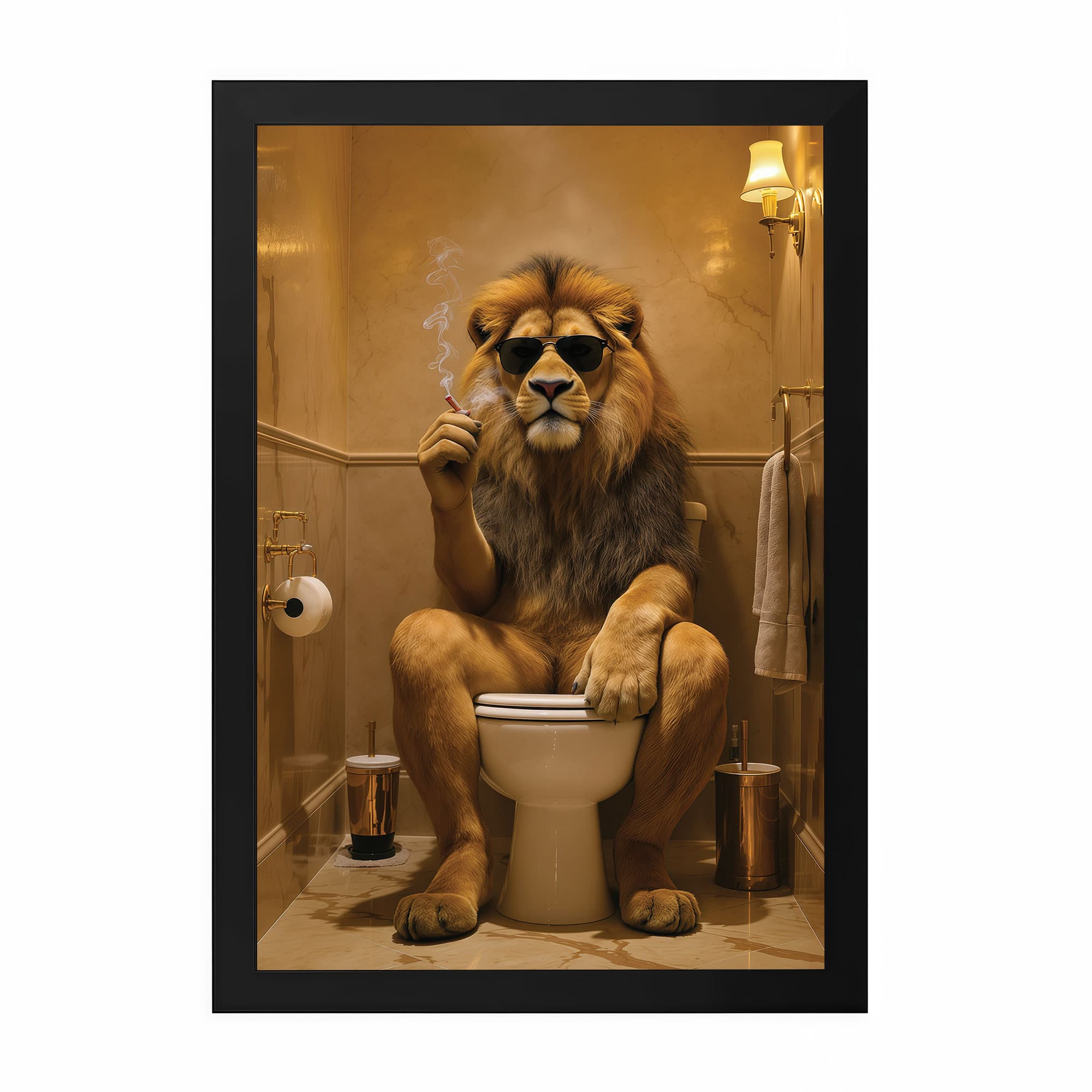 The Castle Decor Funny Lion Sunglasses Toilet Bathroom Wall Art 8x12 Inch - The Castle Decor