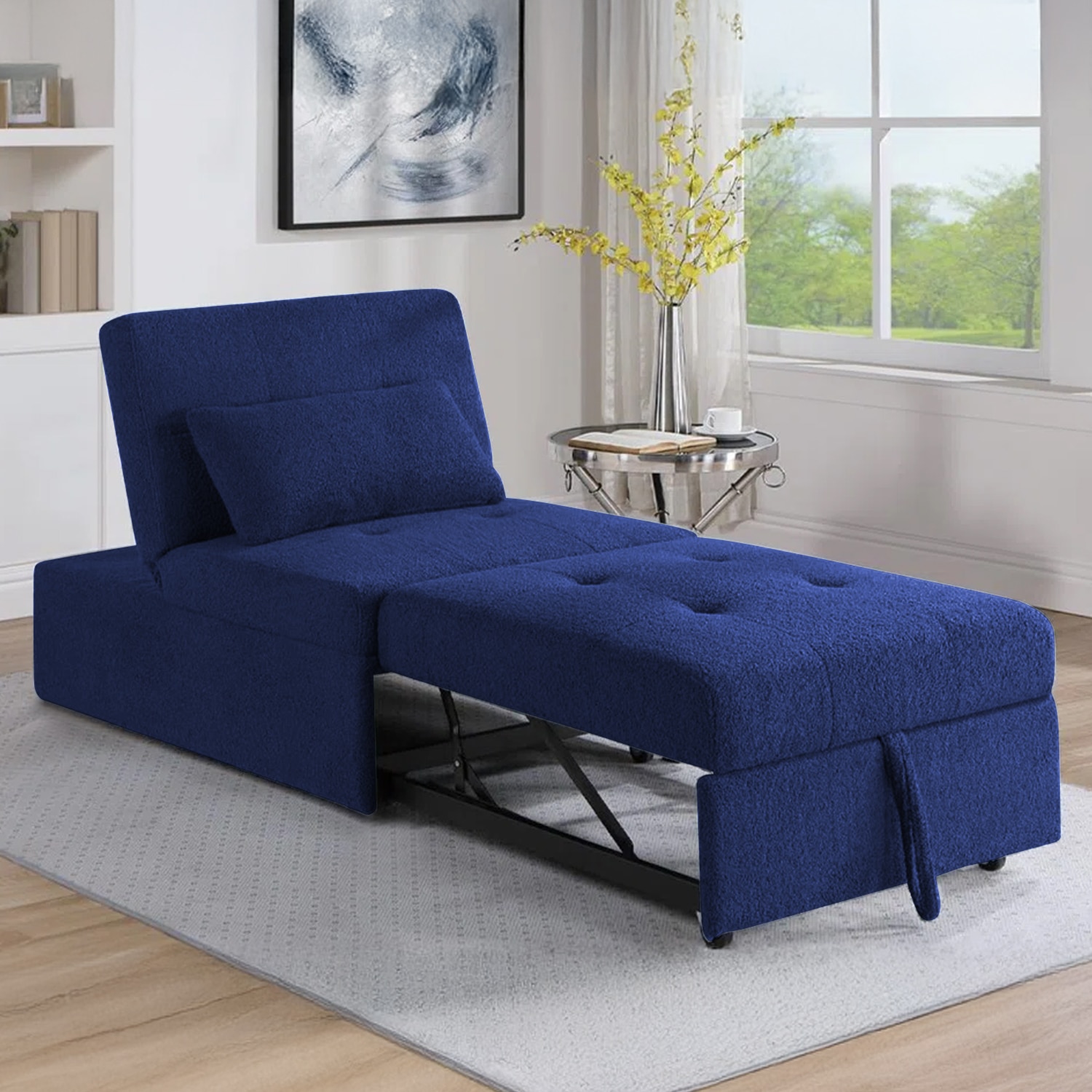 Evenie 1 Seater Pull Out Sofa cum Bed  in Navy Blue Colour - Home Lifestylez