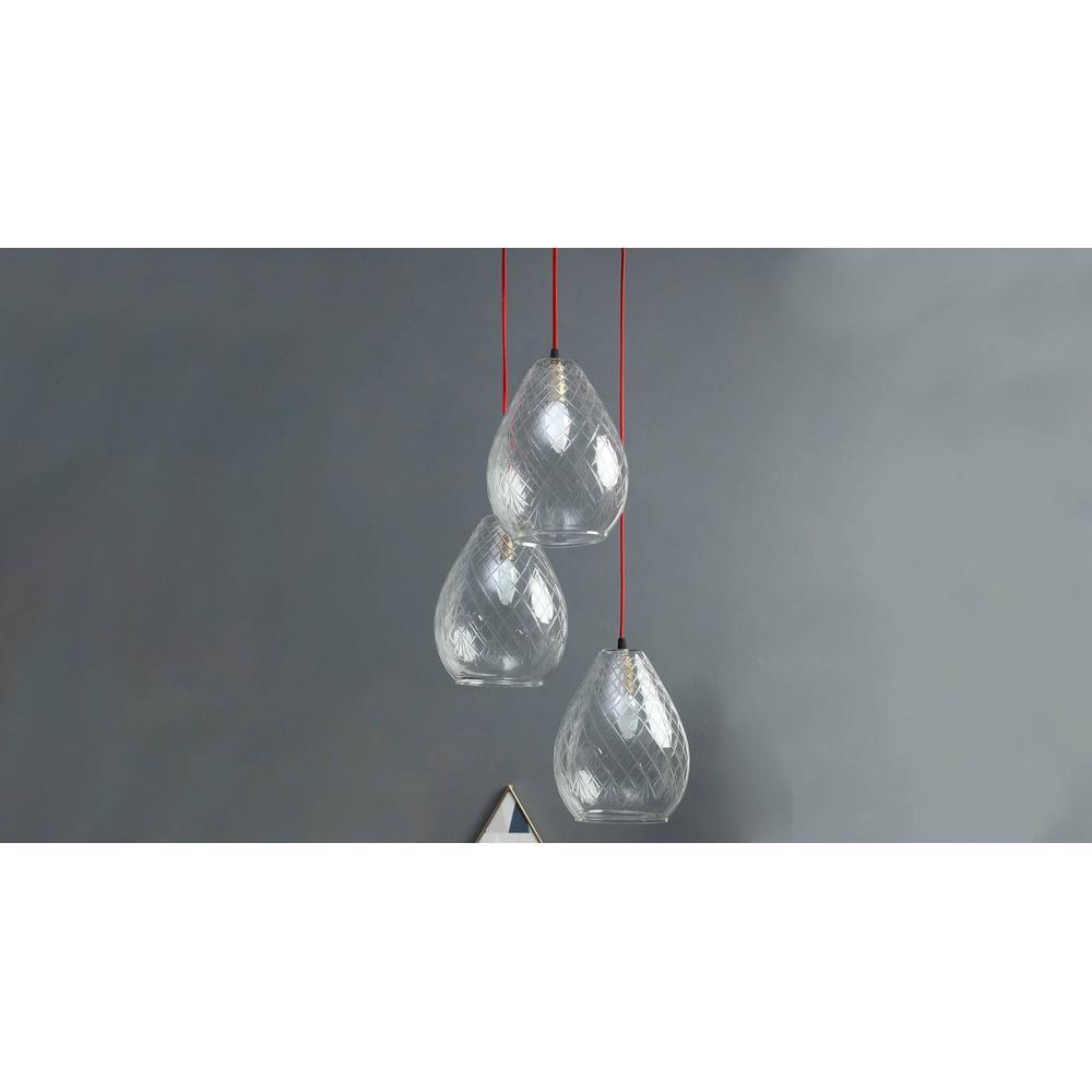 Mariana 3-Light Hanging Cluster with Cutwork Clear Glass Shade & Contrast Wire
