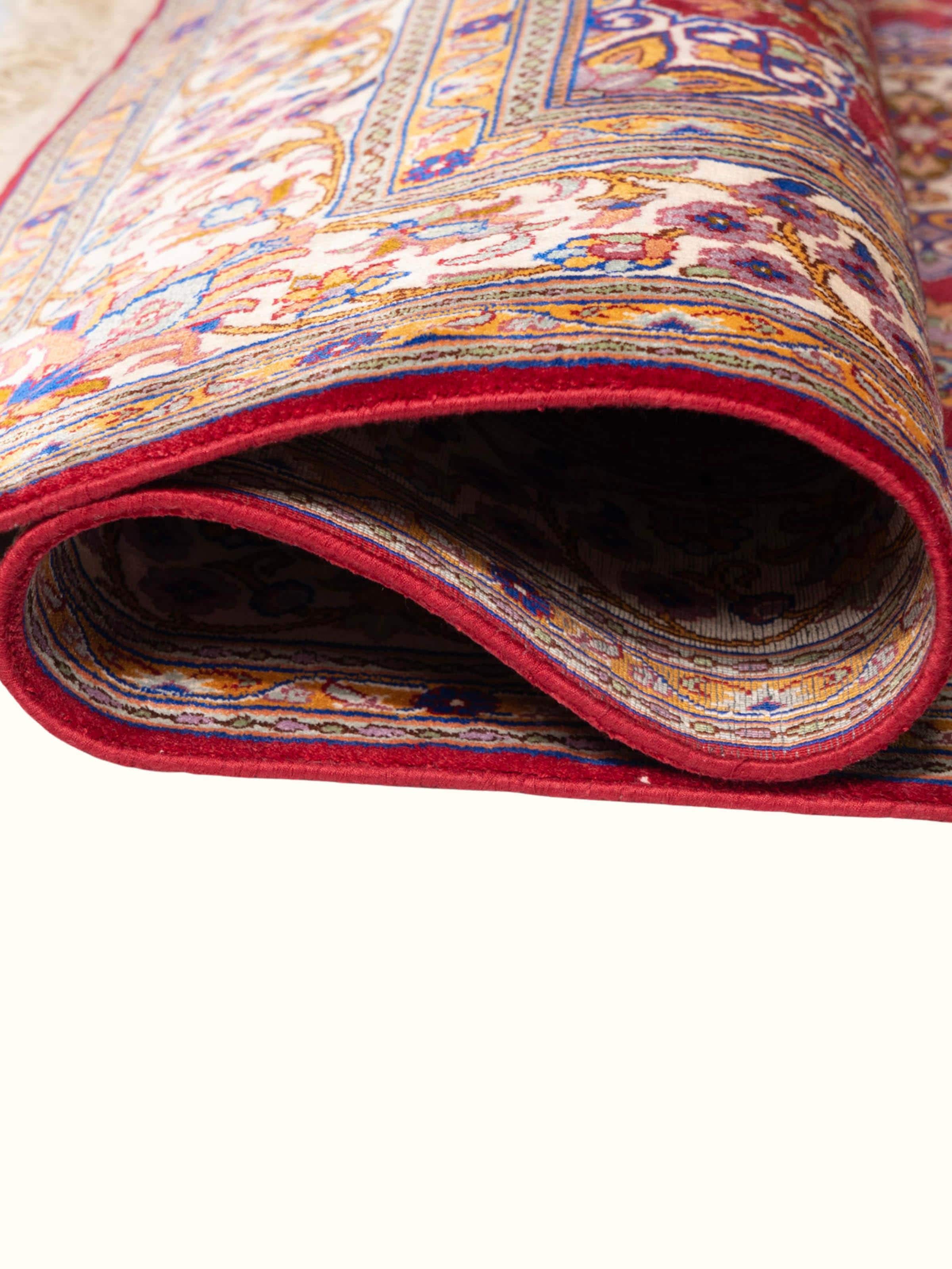 Traditional Persian Red Kashan Kashmir Silk Hand-Knotted Carpet