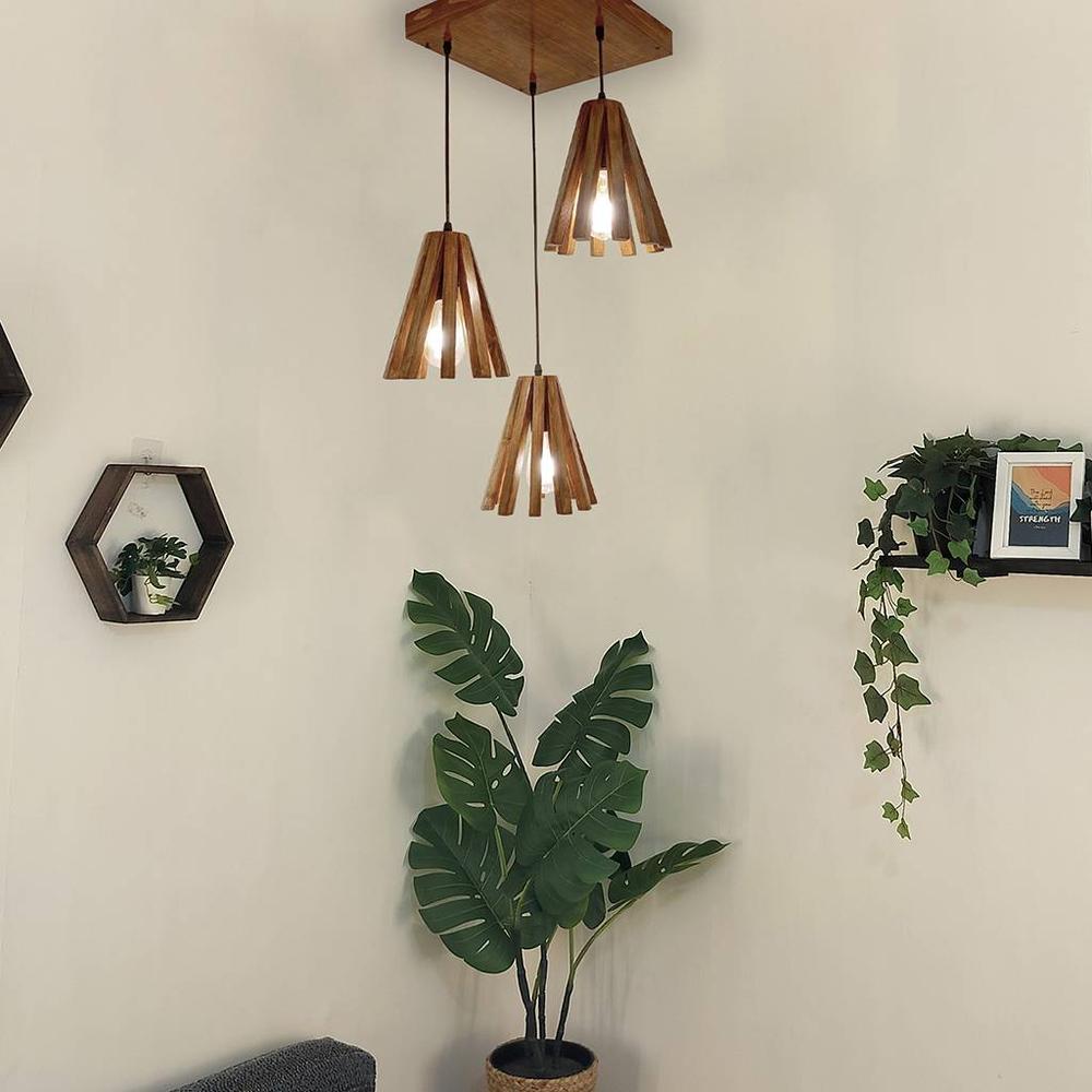 Taper Brown Solid Wood Cluster Hanging Light - Symplify