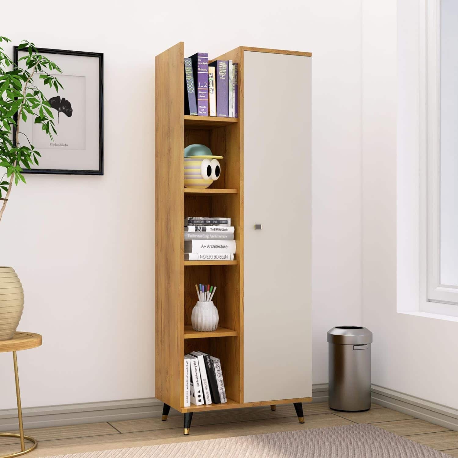 Hexa Engineered Wood Bookshelf Multipurpose Storage Rack in Giant Wood and Frosty White - HexaRed
