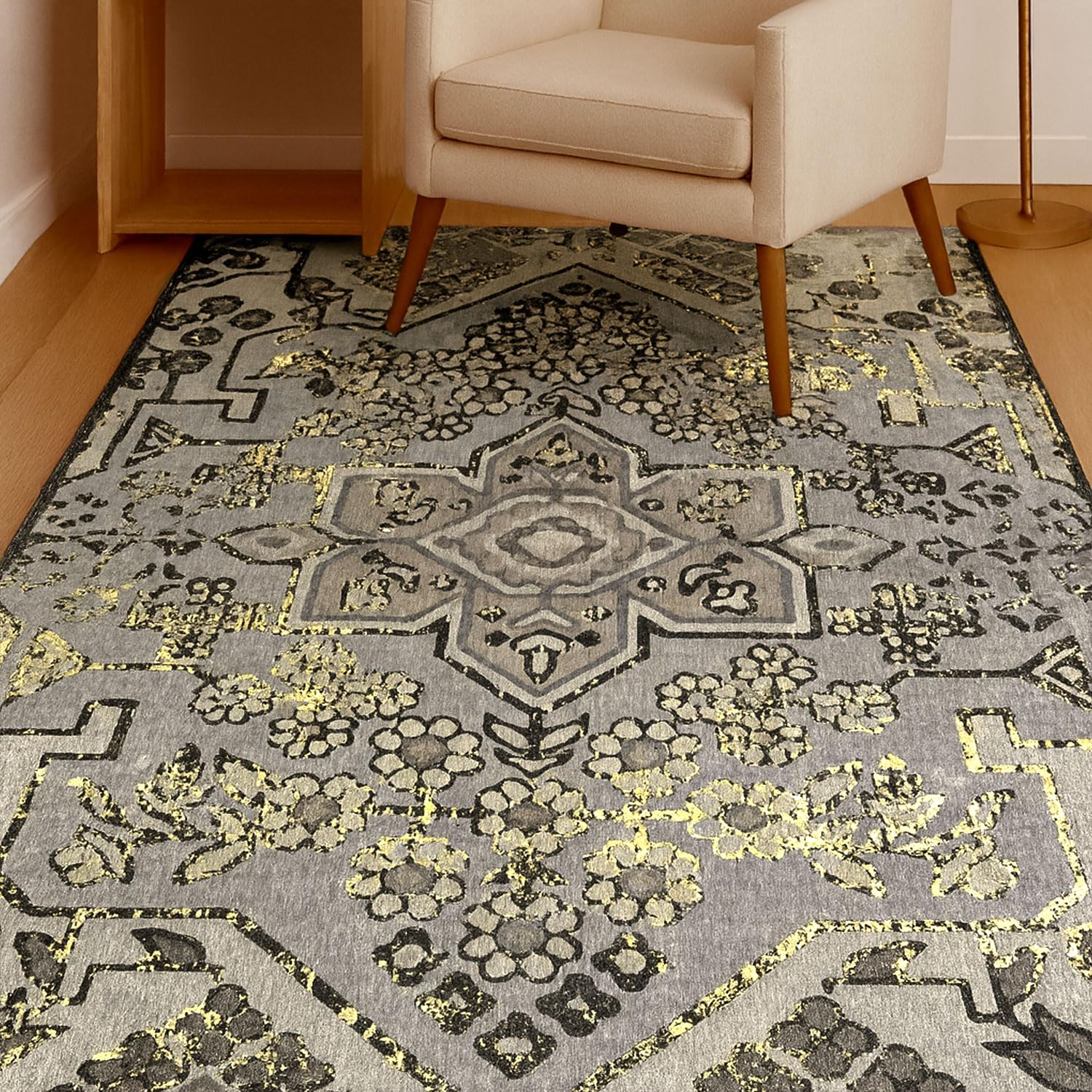 Luxe Home Polyester Stone Mosaic Carpet – (4x6 Feet, Multicolor, TPR)