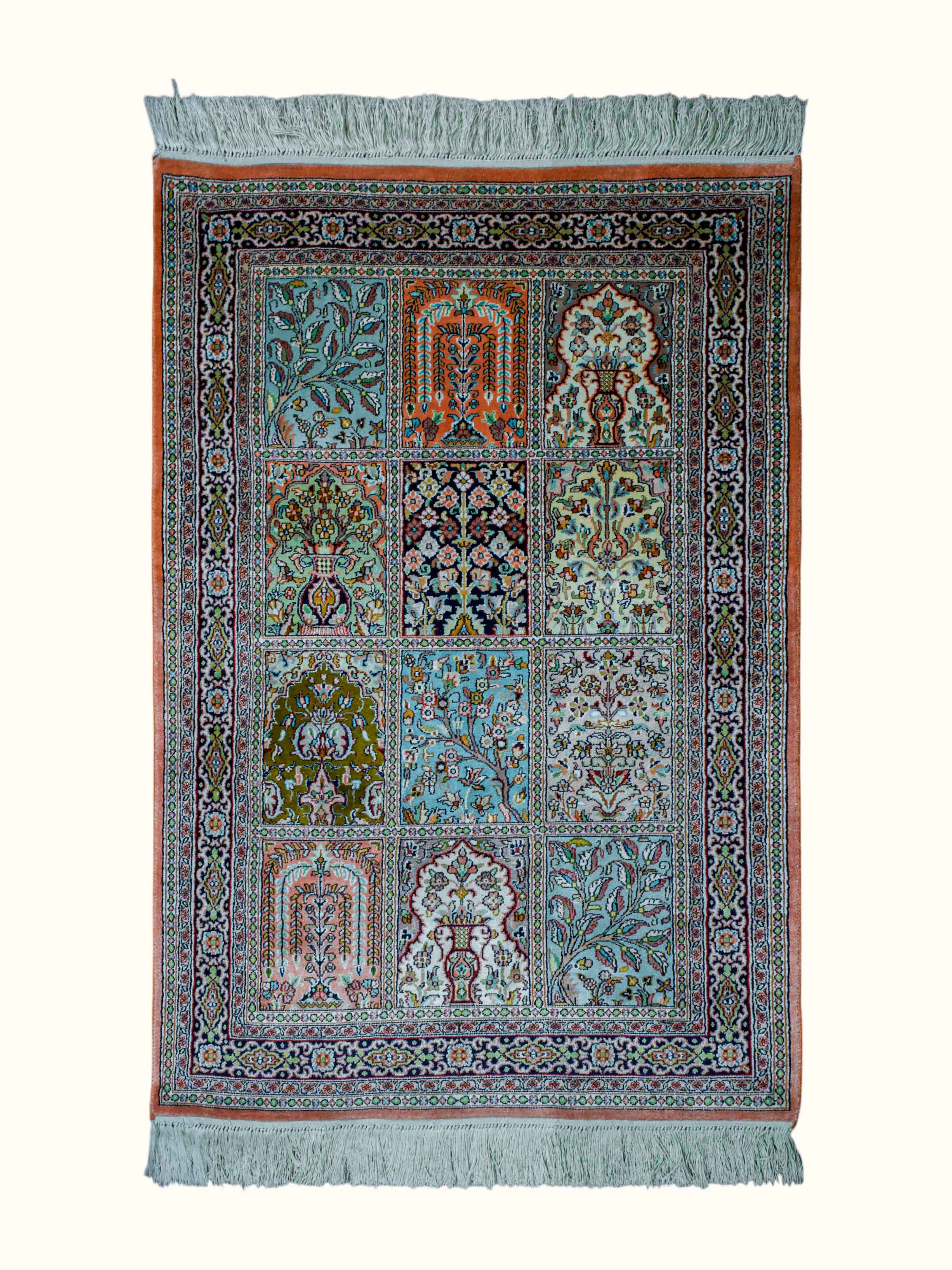 Traditional Persian Rust Hamadan Kashmir Silk Hand-Knotted Carpet