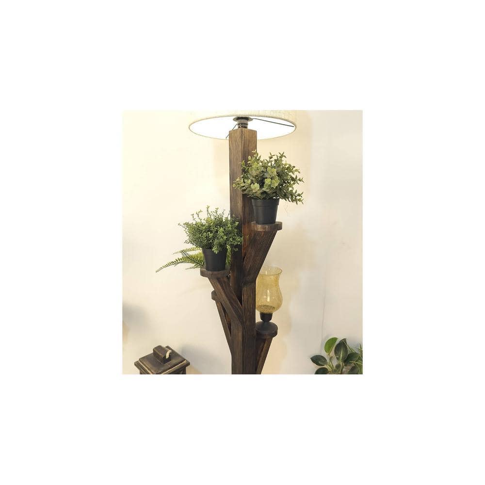 Woods Wooden Floor Lamp with Brown Base and Jute Fabric Lampshade