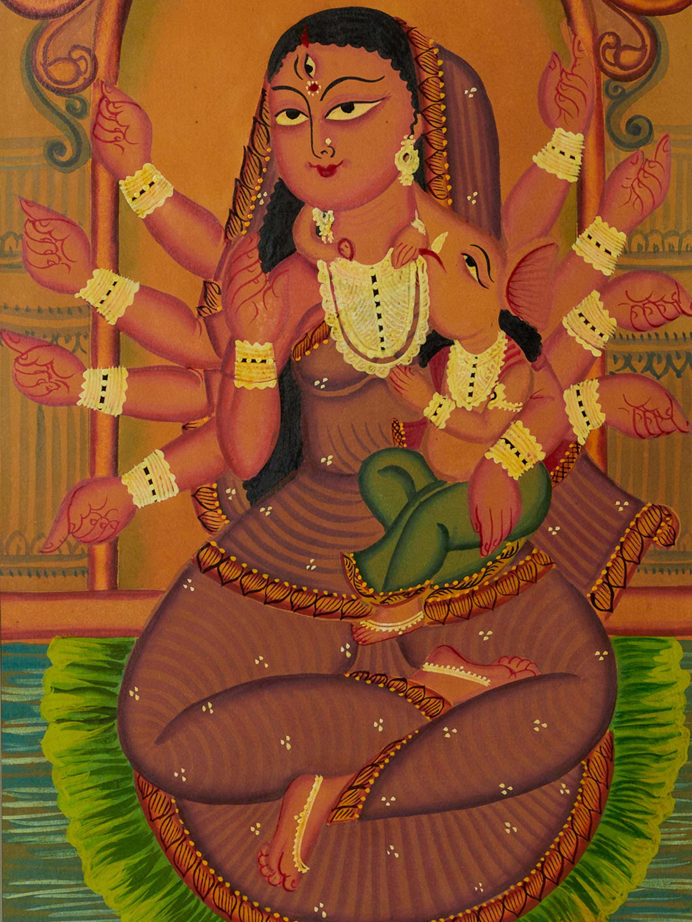 Parvati Ganesha Kalighat Painting