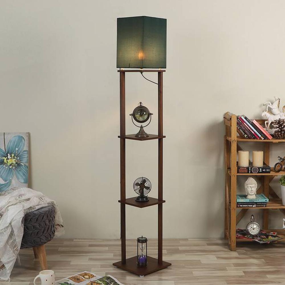 Willow Green Cotton Floor Lamp with Solid Wood