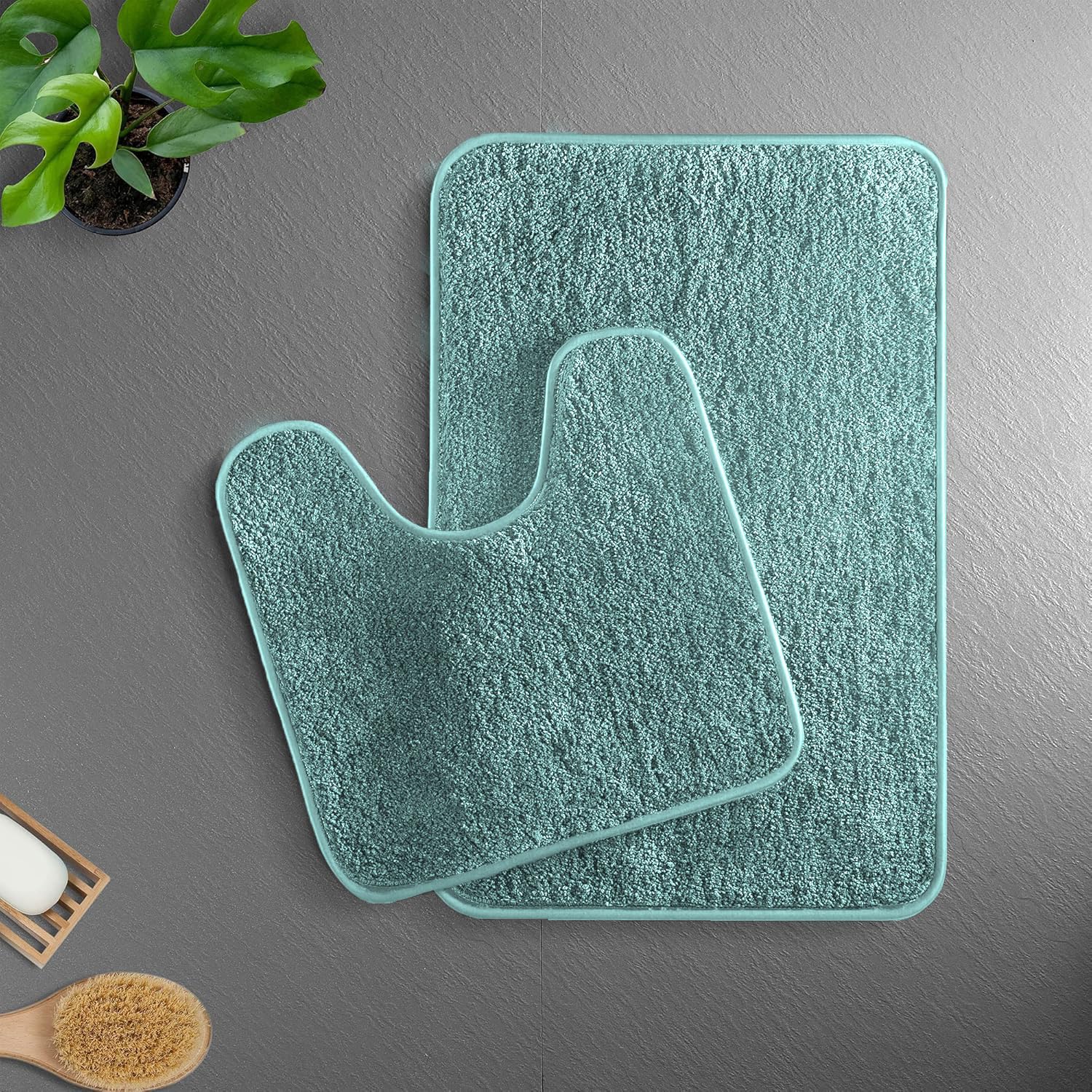 Luxe Home Polyester Newman Contour Bath Mat Set of 2 (Aqua 45x75 cm & 40x45)