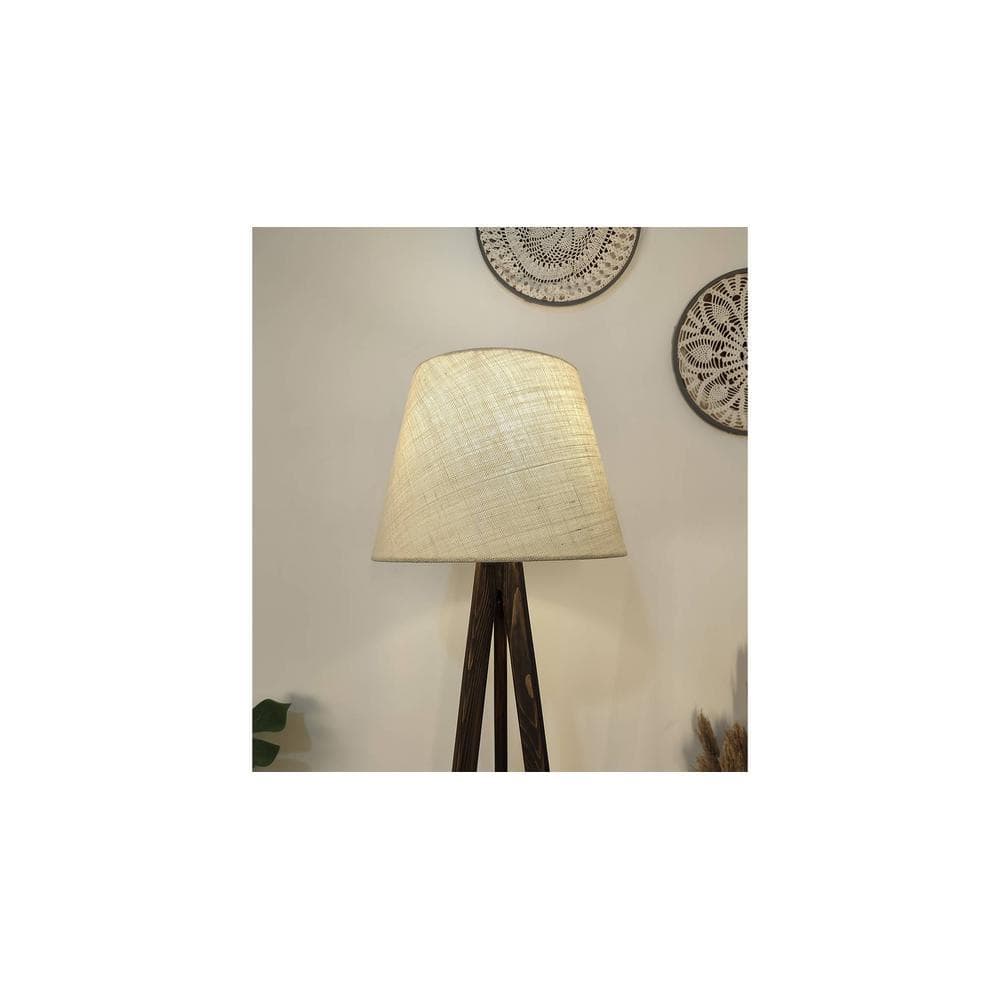 Julius Wooden Floor Lamp with Brown Base and Jute Fabric Lampshade