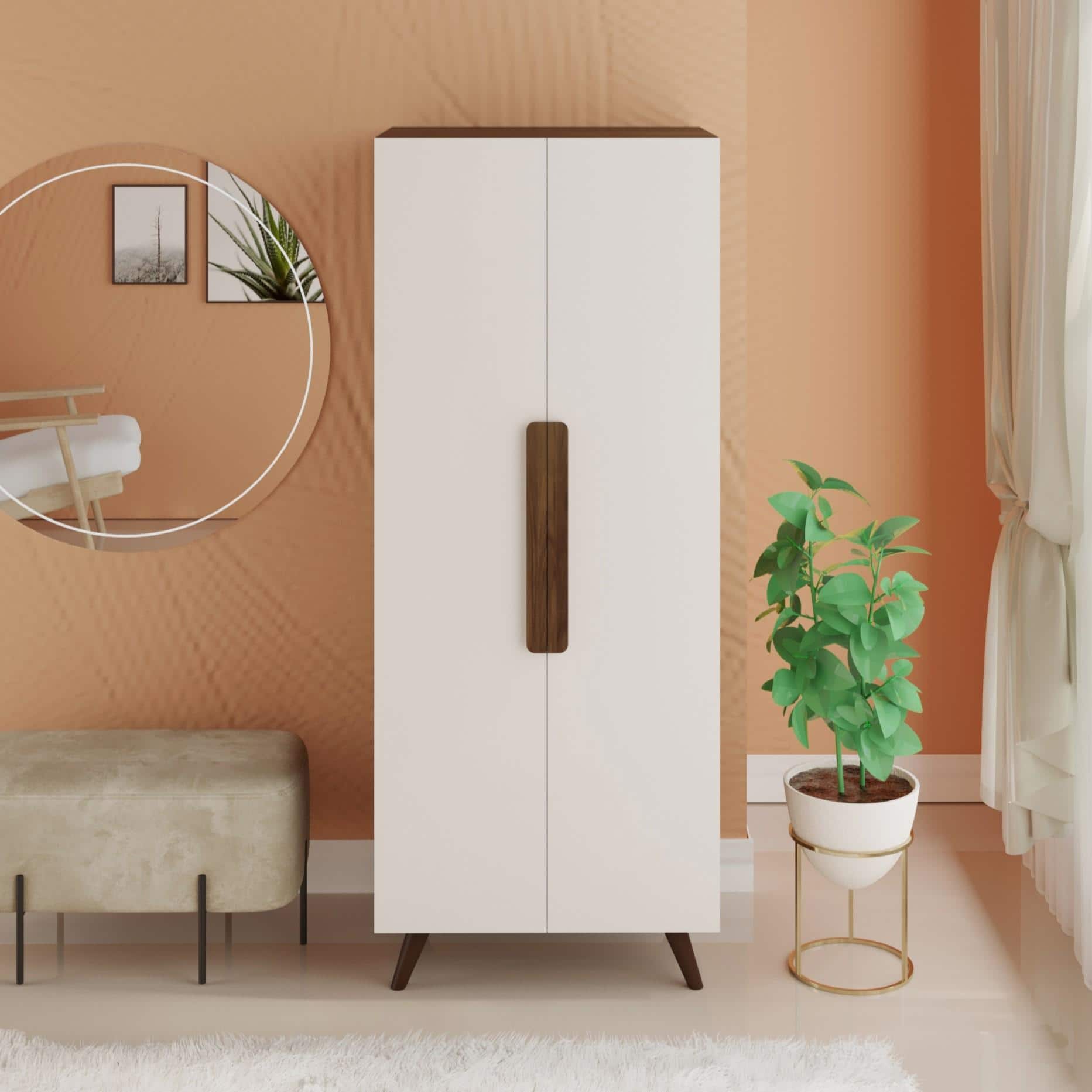 Bonco Engineered Wood Wardrobe In Brown Maple & White Finish