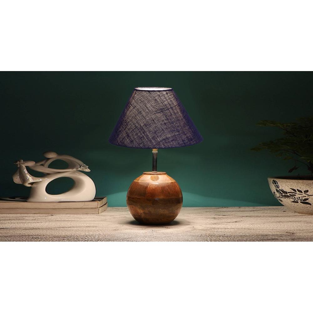 Blue Jute with Natural Wood Table Lamp