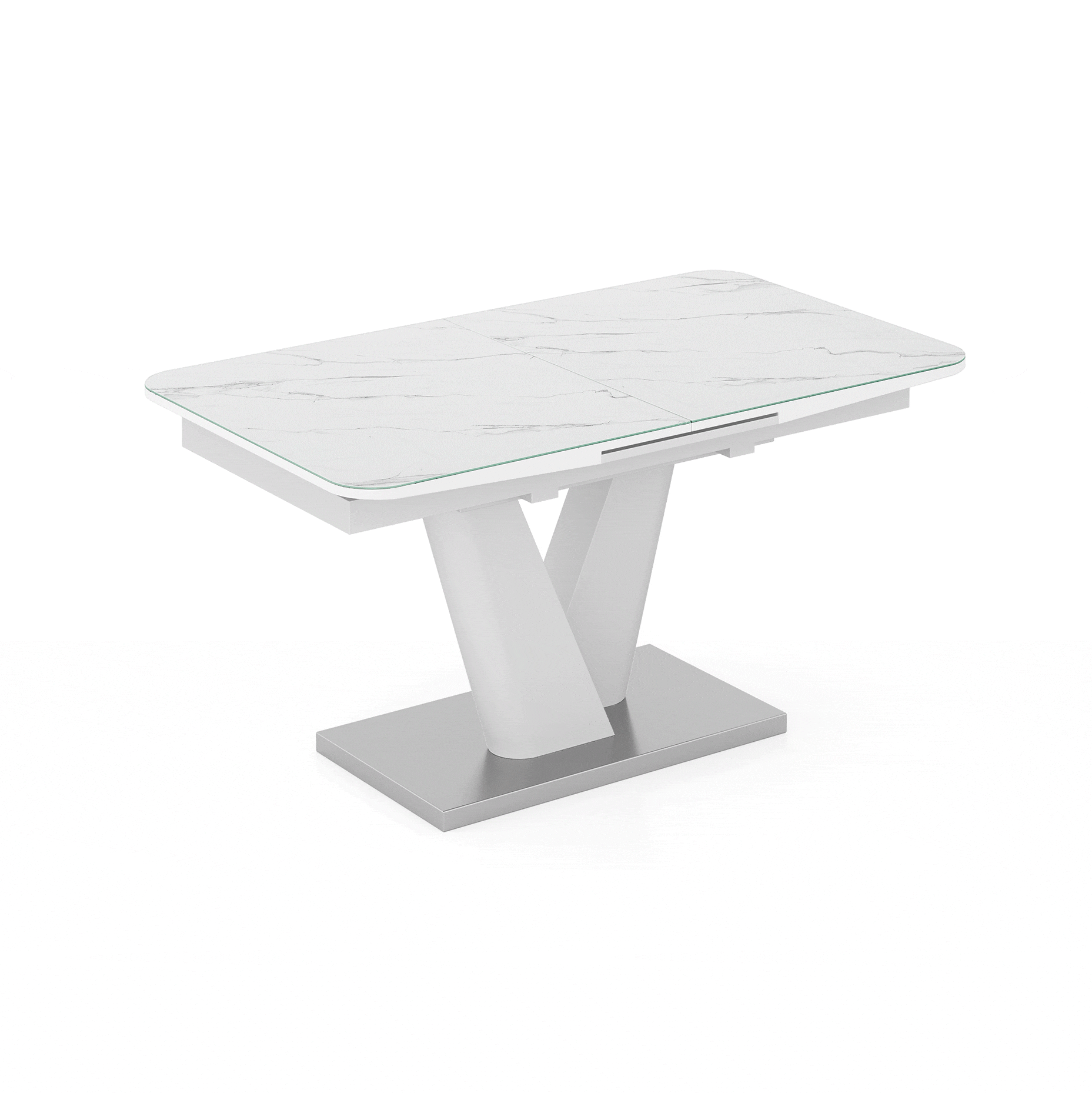 Caribu 4 To 6 Extendable Dining Table With Set Of 6 Doris Swivel Accent Chairs (Colour- White Leatherette, Finish- White High Gloss)