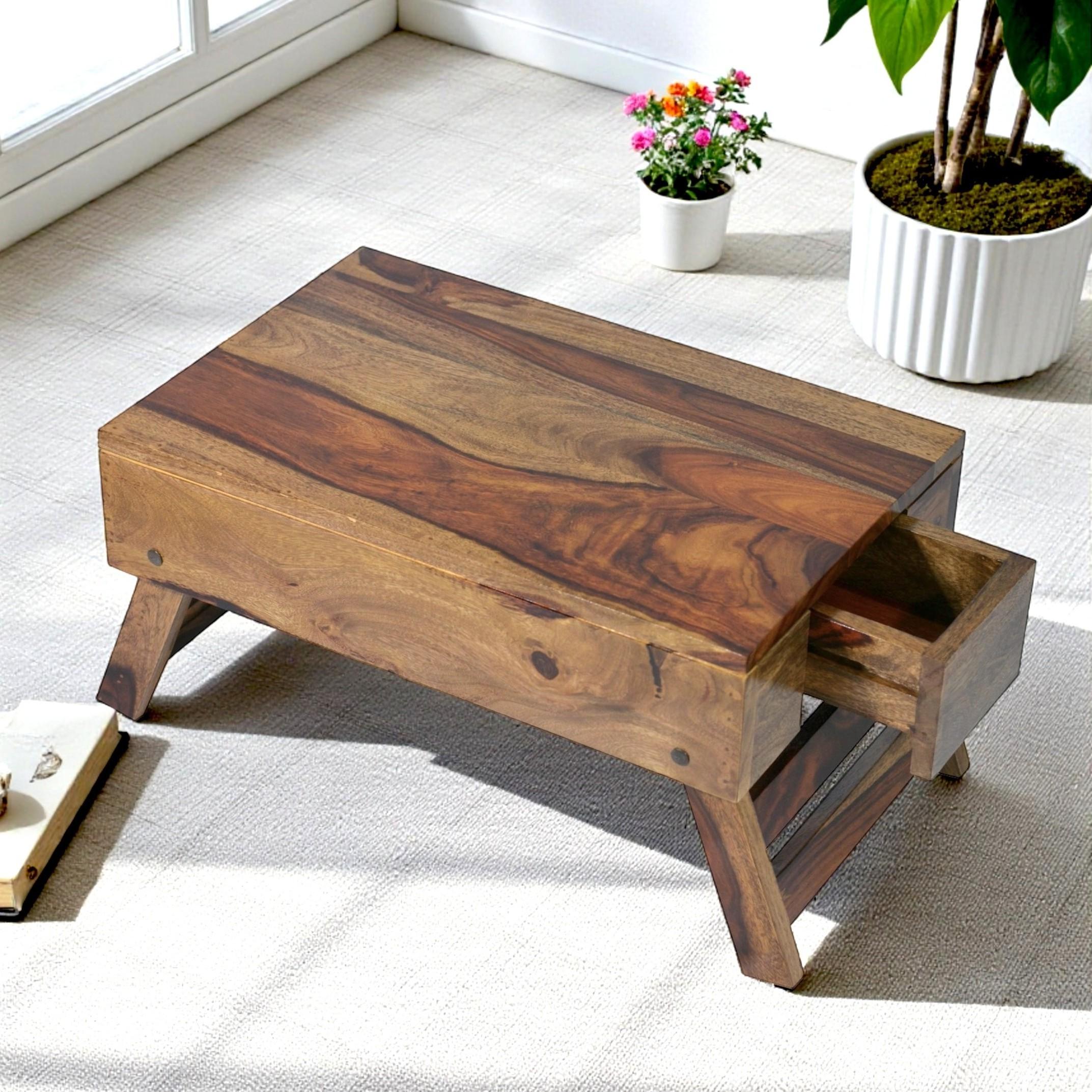 Ohio Sheesham Wood Laptop Table with 1 side Drawer in Teak Finish