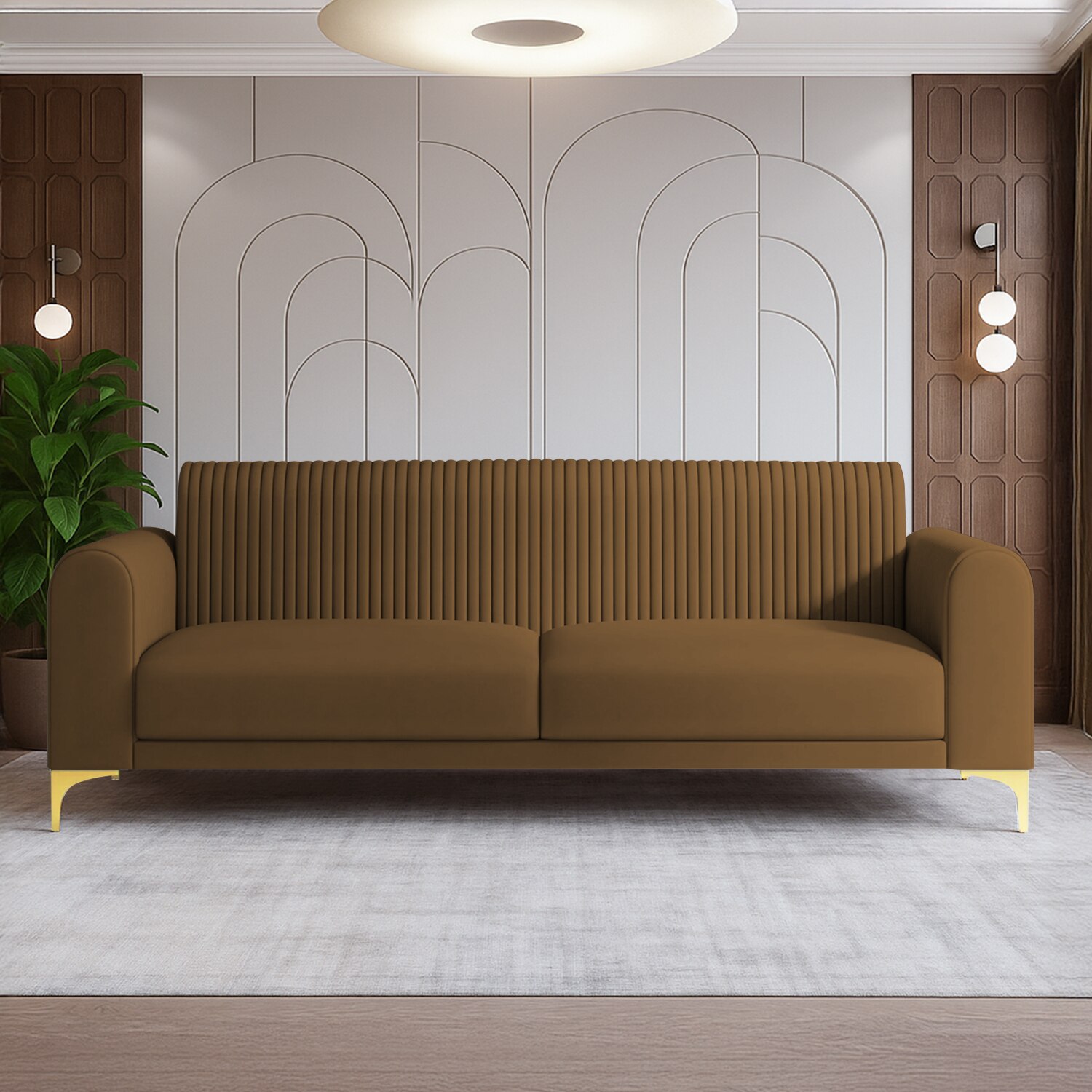 Veniza Velvet 3 Seater Sofa In Brown Colour - Home Lifestylez