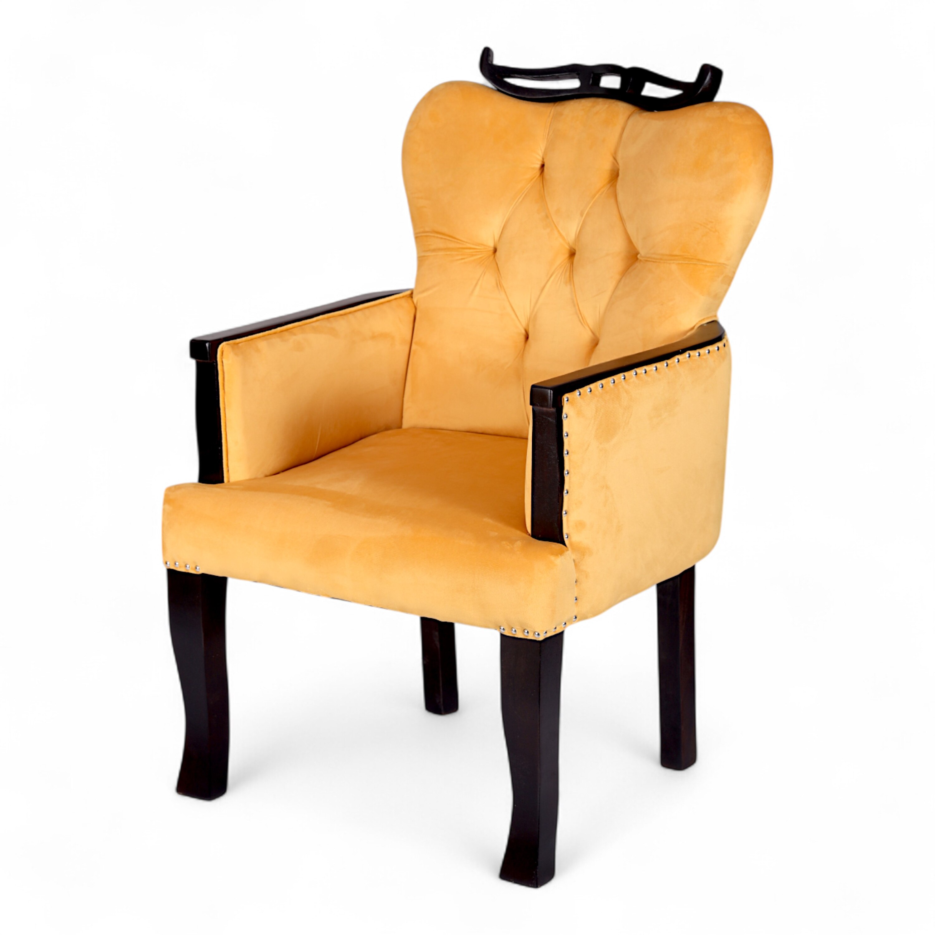 Arista Sheesham Wood Set Of 2 Lounge Chair In Yellow Velvet Upholstery