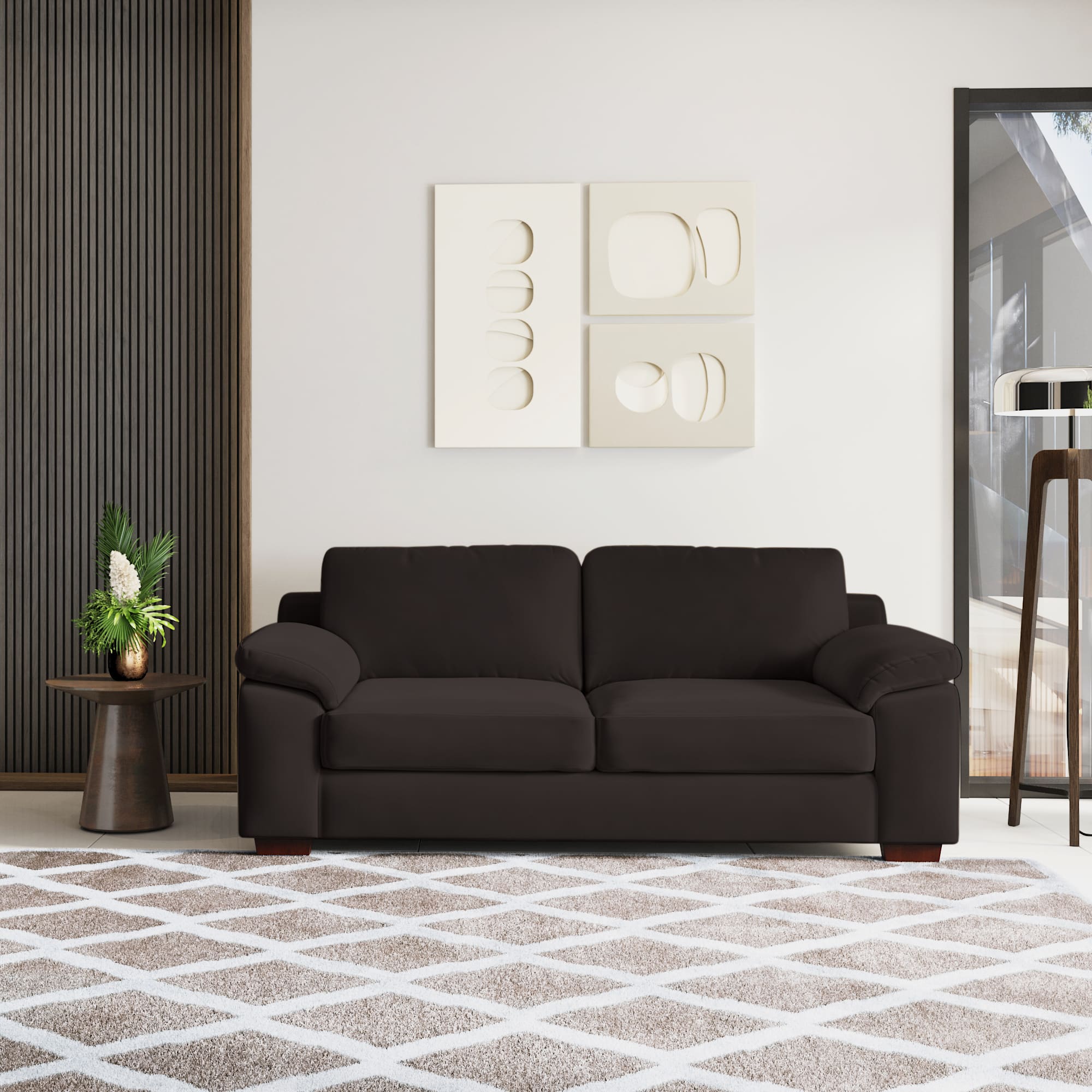 Esquel Premium 3 Seater Fabric Sofa in Deep Brown Velvet Colour - Urban Ladder