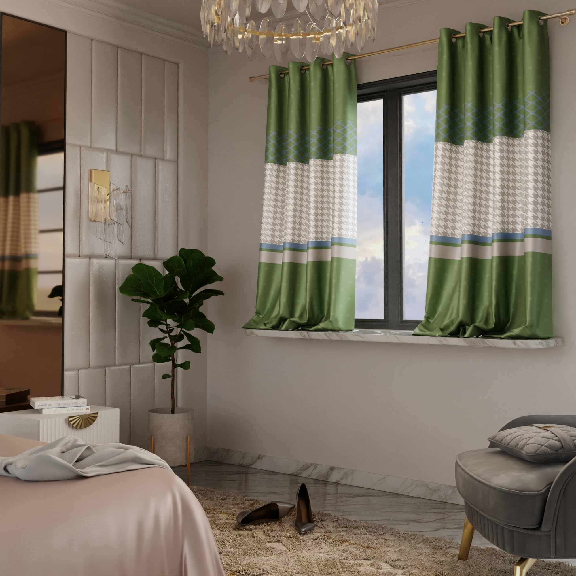 Stoa Paris Satin Window Curtain, 70% Blackout Curtains,   Privacy Lining, Pack of 2, Versailles - Majestic Meadow With Back Lining - Stoa Paris