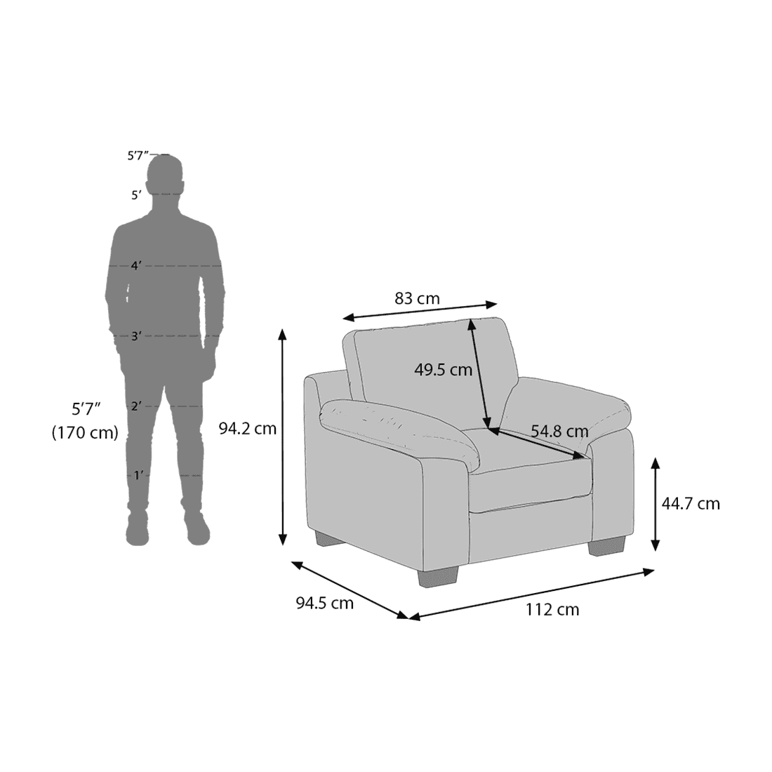 Esquel Essential 1 Seater Fabric Sofa in Daschund Brown Colour