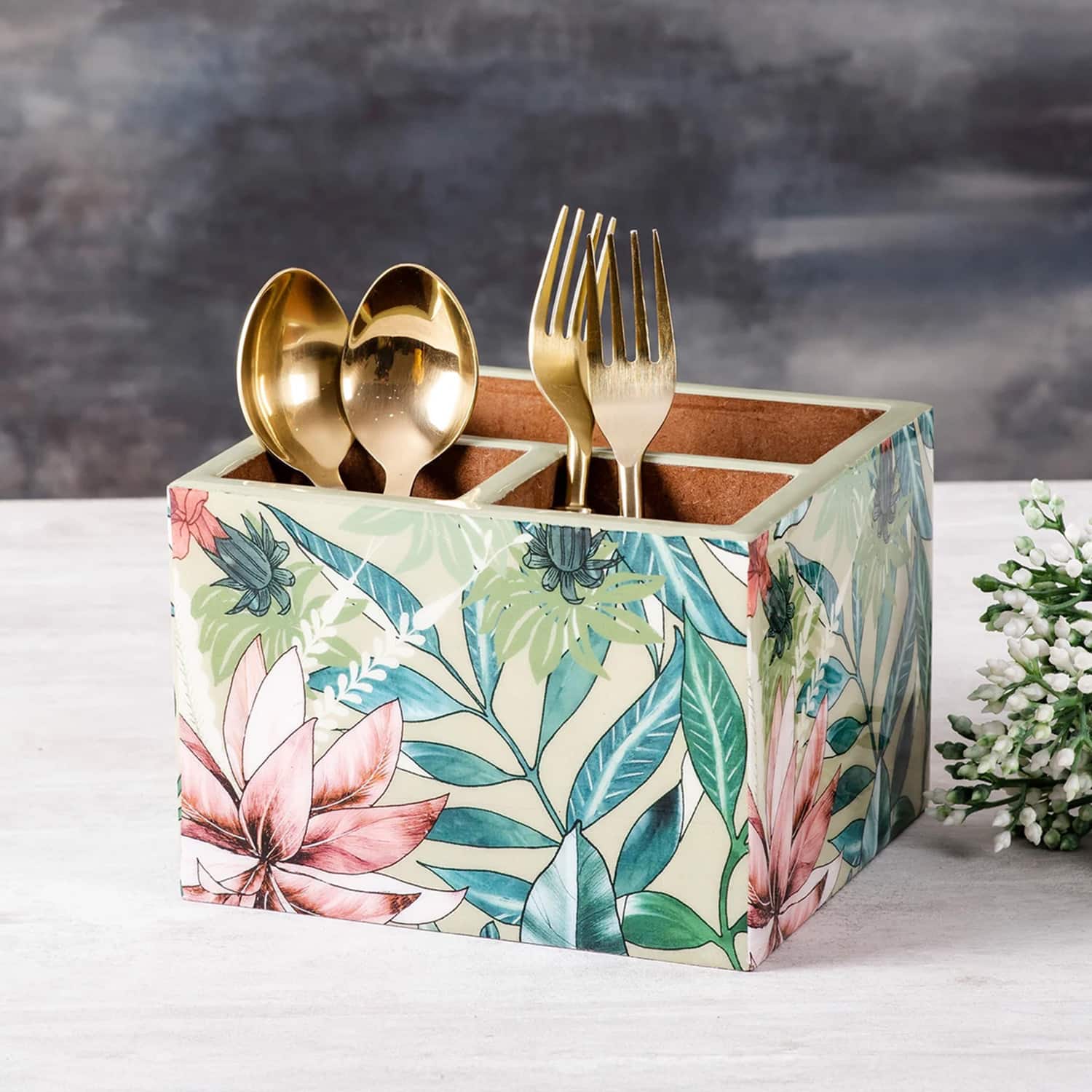 Elysian Tropical MDF Enamel Cutlery Holder Green