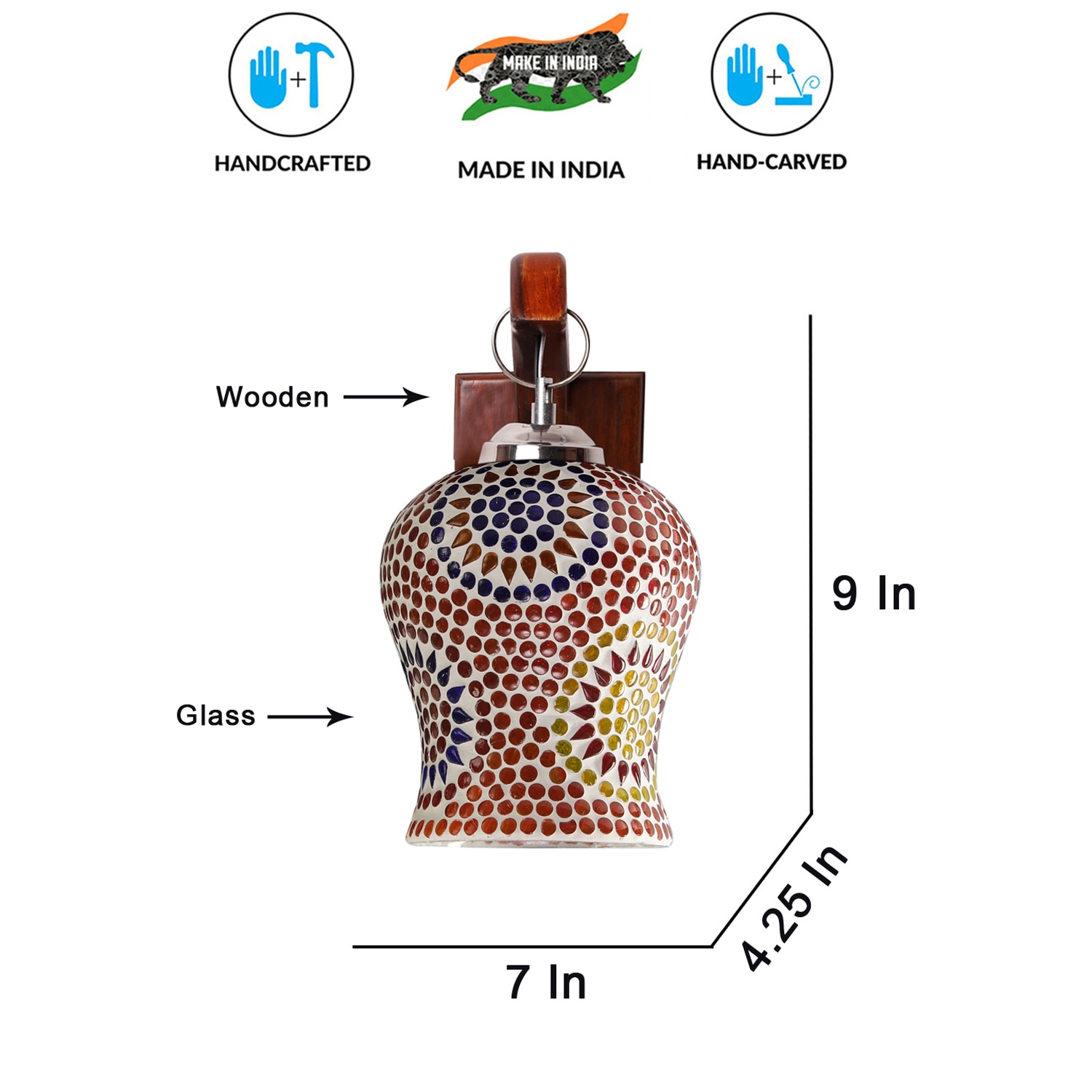 Devansh Solid Wood Electric Wall Light in Brown Colour with Multi Shade Count of 1 Light