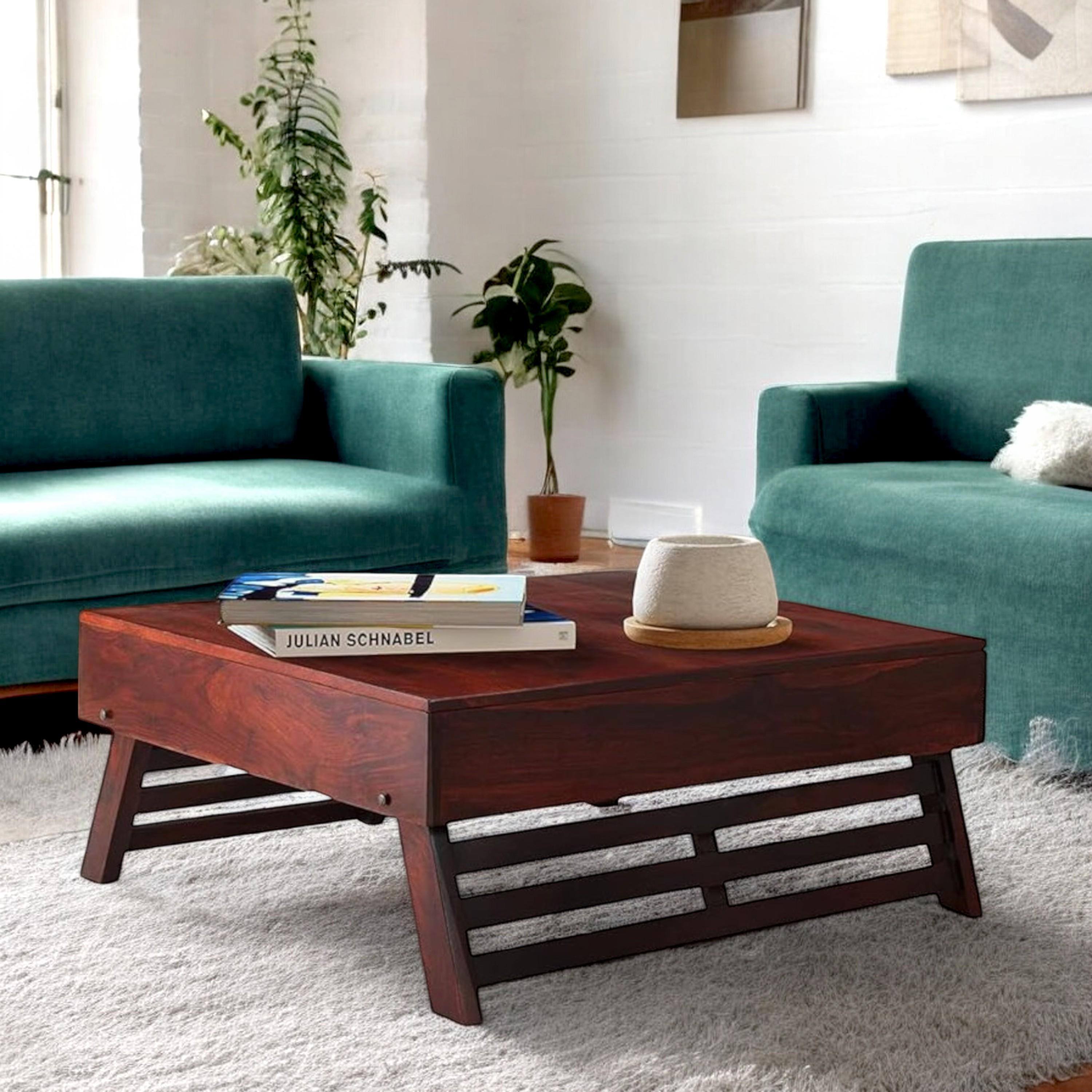 Bradford Sheesham Wood Contemporary Square Foldable Coffee Table In Honey Finish