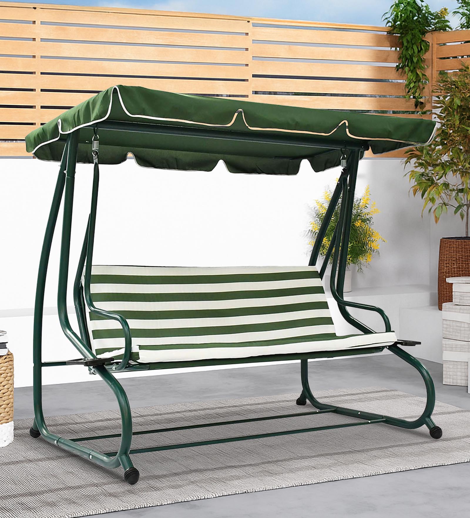 Thun Garden Swing Cum Bed In Green And White Finish