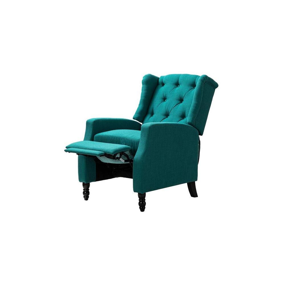 Louis Solid Wood One Seater Manual Recliner in Blue Colour
