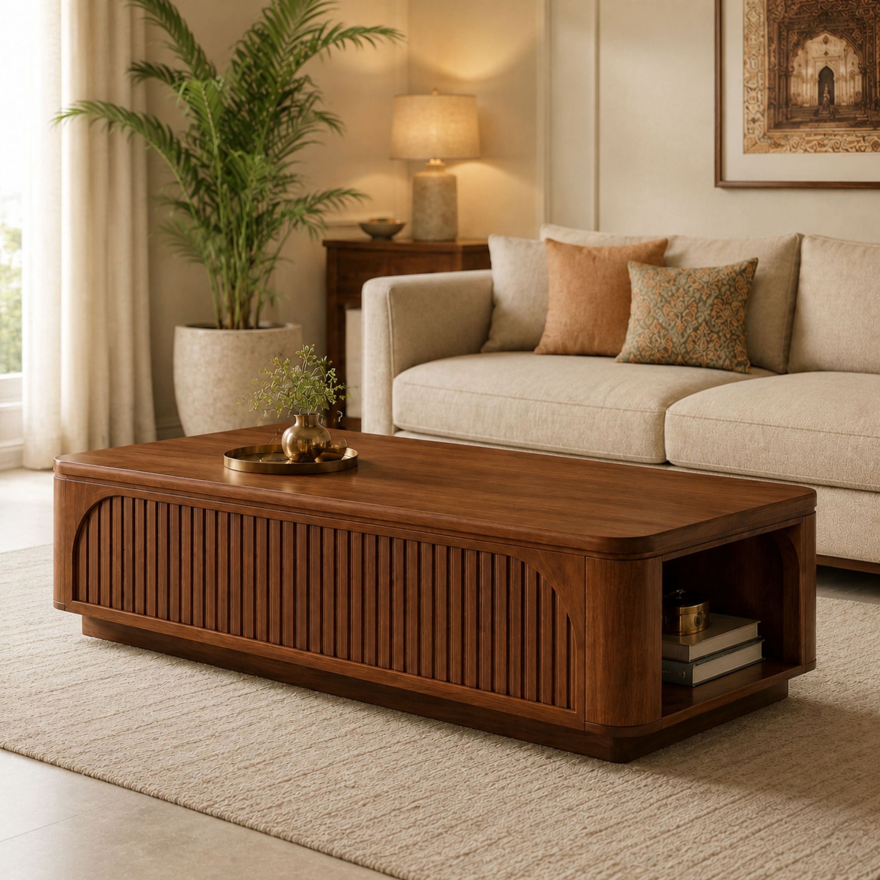 Fairmont Sheesham Wood Fluted Arch Coffee Table in Walnut Finish