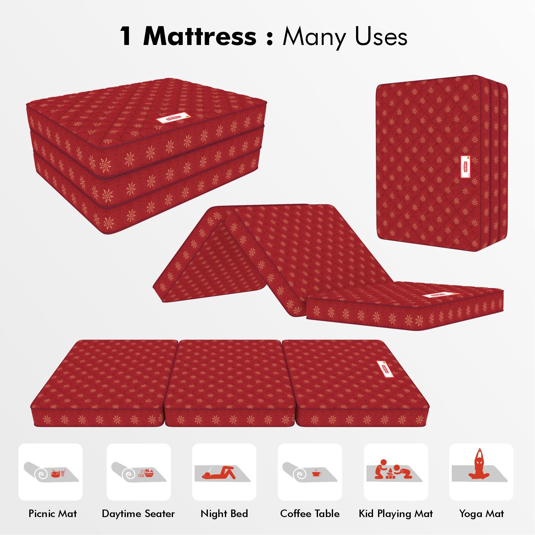 Essentio 3 Fold Reversible Travel Pu Foam Mattress (72 x 30 in, 4 Inches)