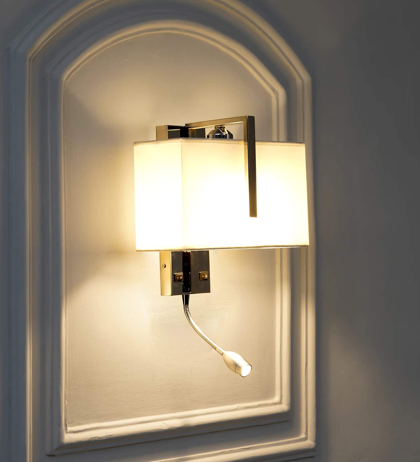 Bampton LED Downlighter Wall Light with White Cotton Shade