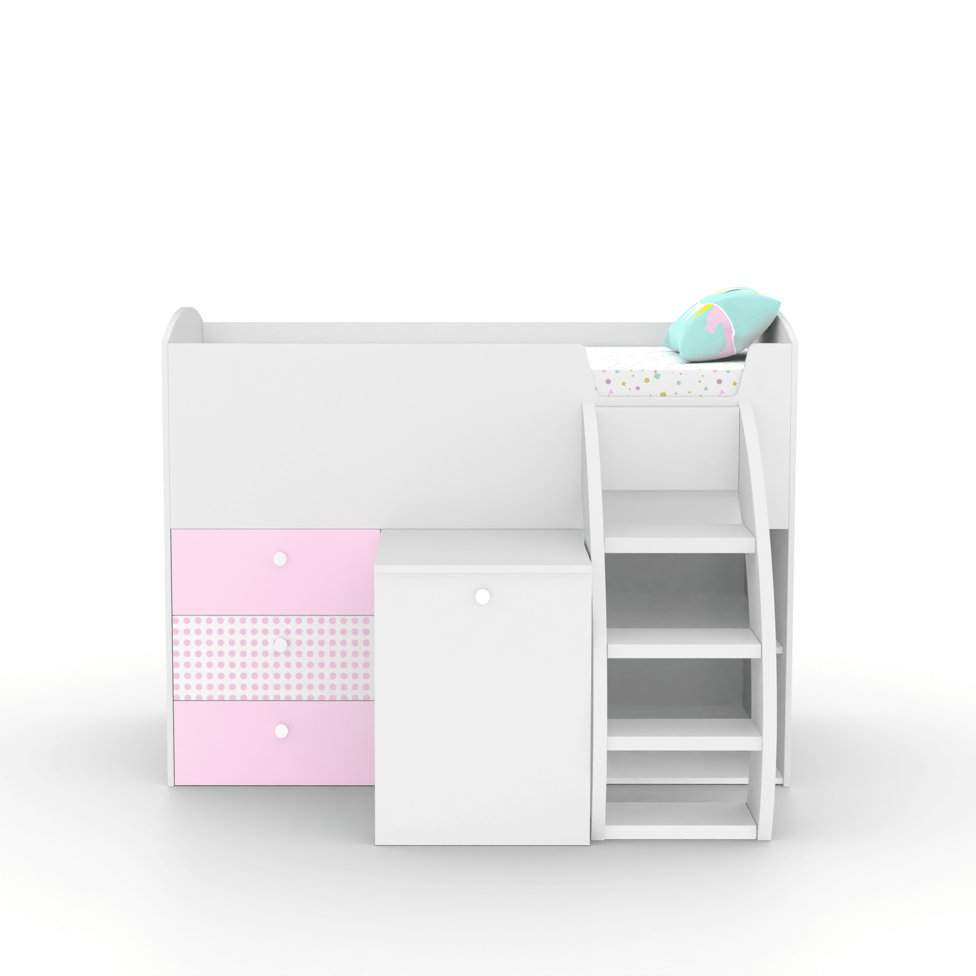 Fun House Loft Bed Ith Integrated Pull Out Desk  White And Pink In White and Pink Colour