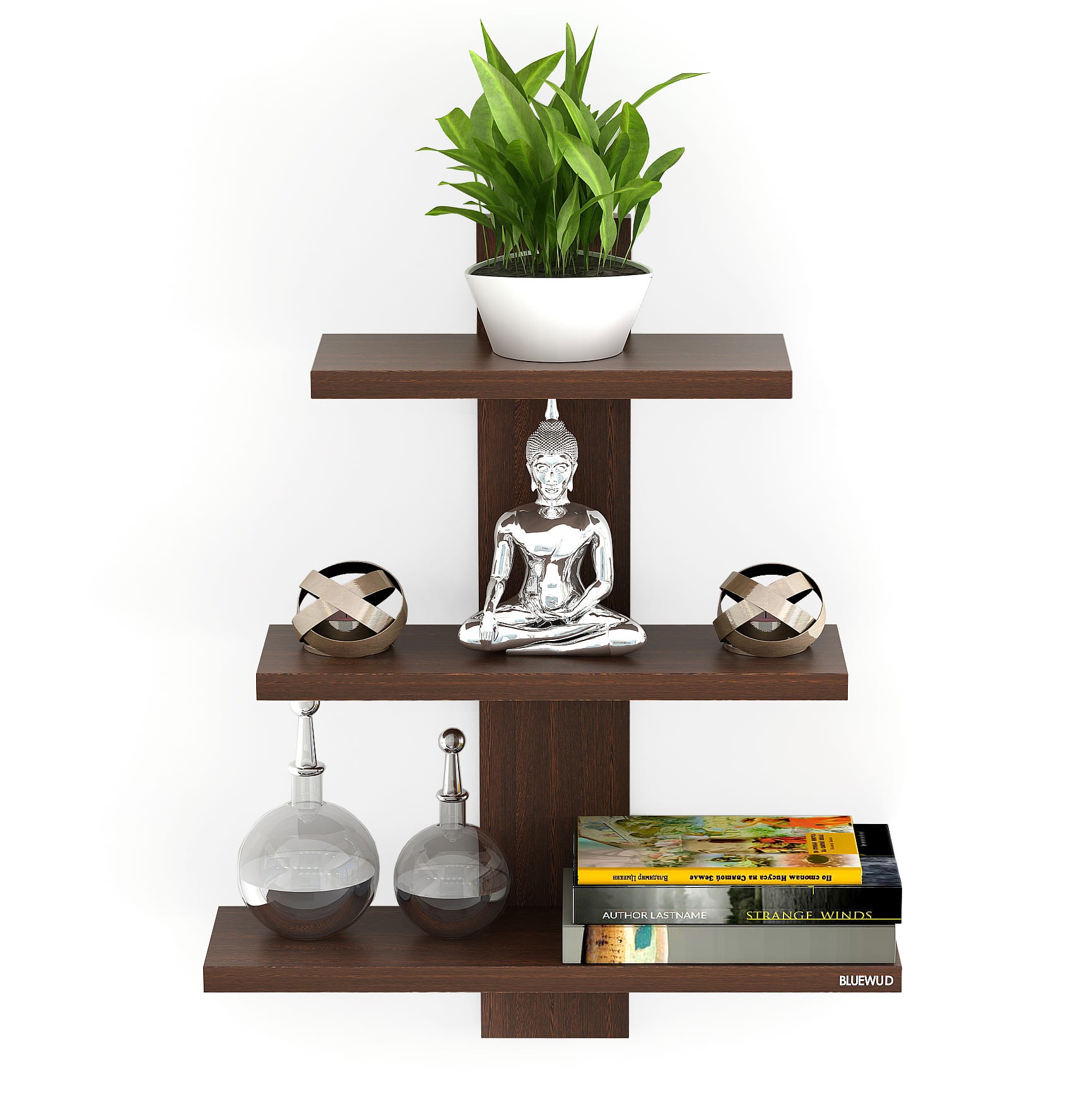 BLUEWUD Phelix Engineered Wood Wall Decor Floating Shelf Display Rack Decorative Hall D�cor for Living Room Home Furniture 3 Shelves (Wenge)