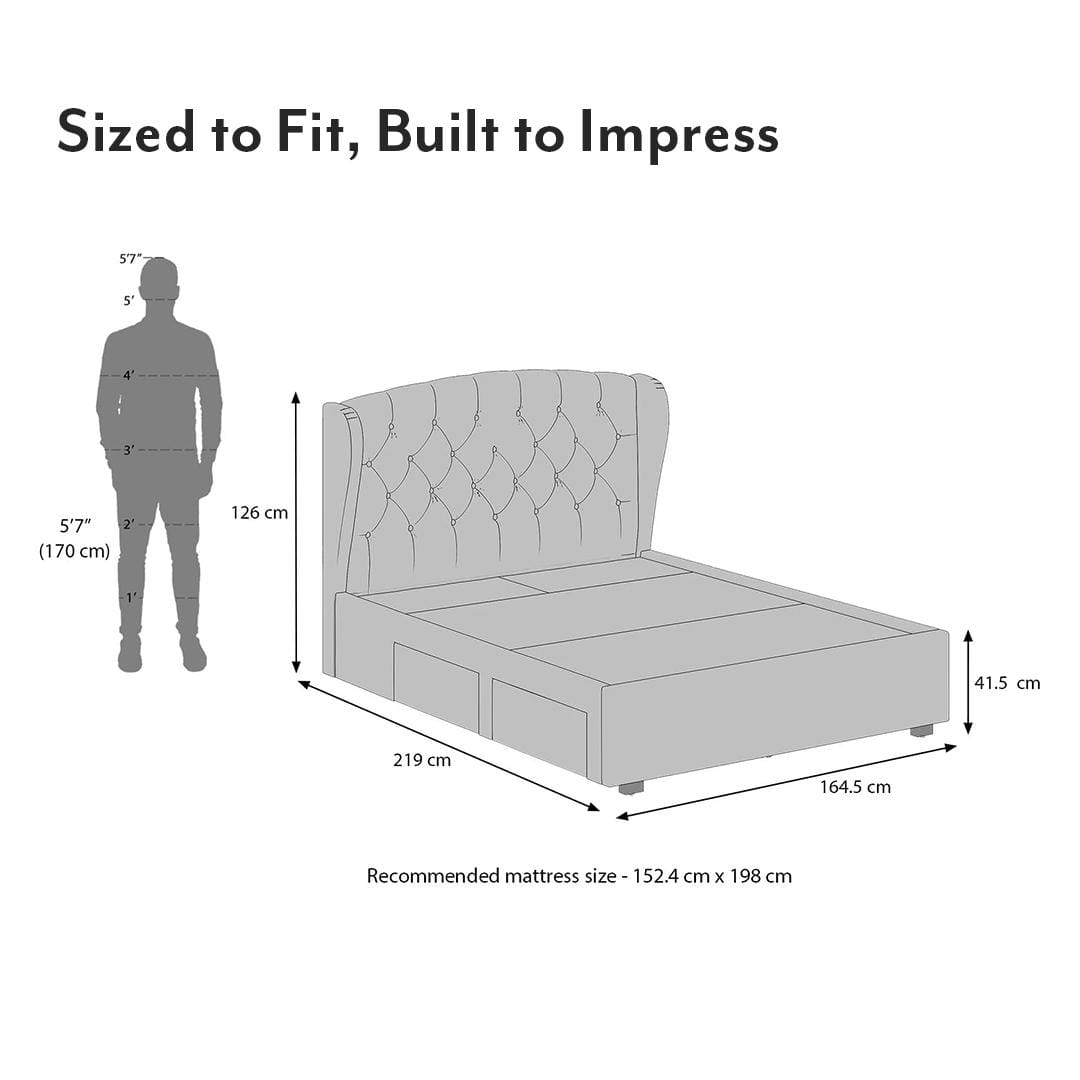 Holmebrook Engineered Wood Queen Size Drawer Storage Upholstered Bed In Urban Grey Colour