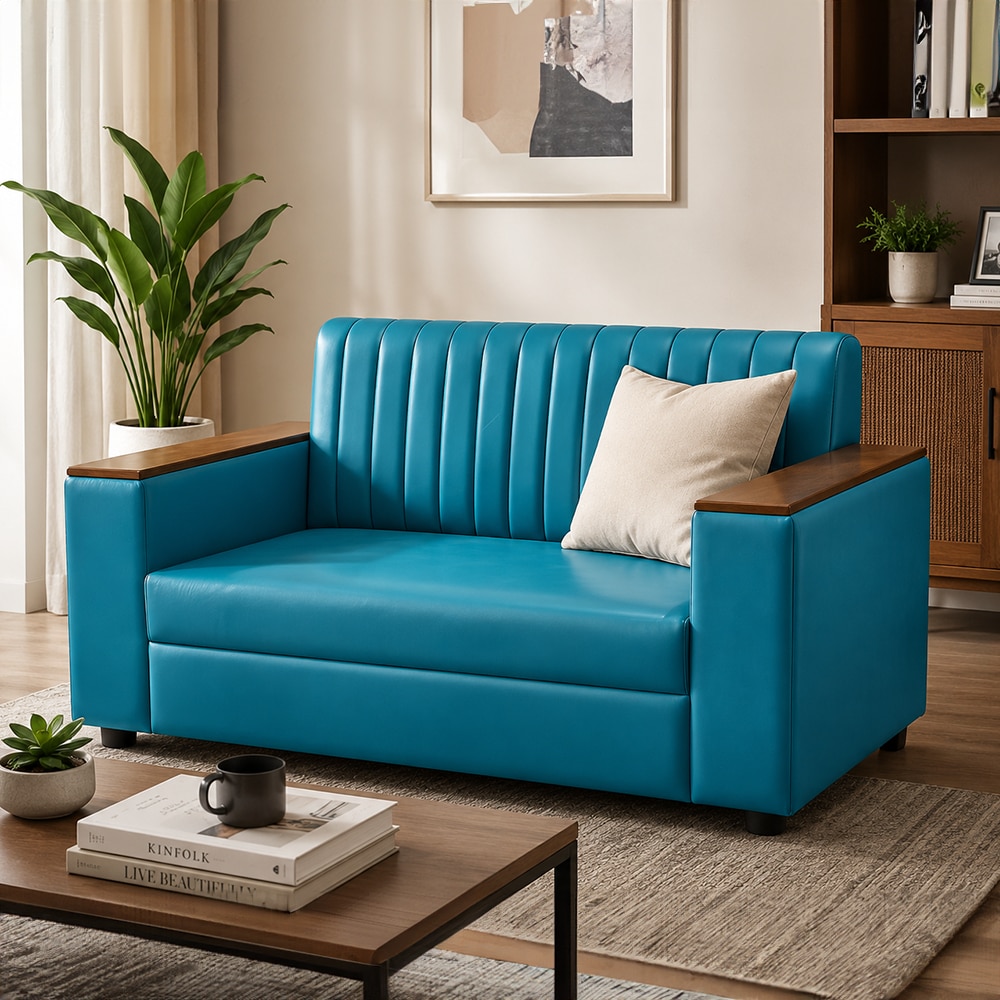 Jayden 2 Seater Sofa In Shine Leatherette Green Color - AIAN Enterprises